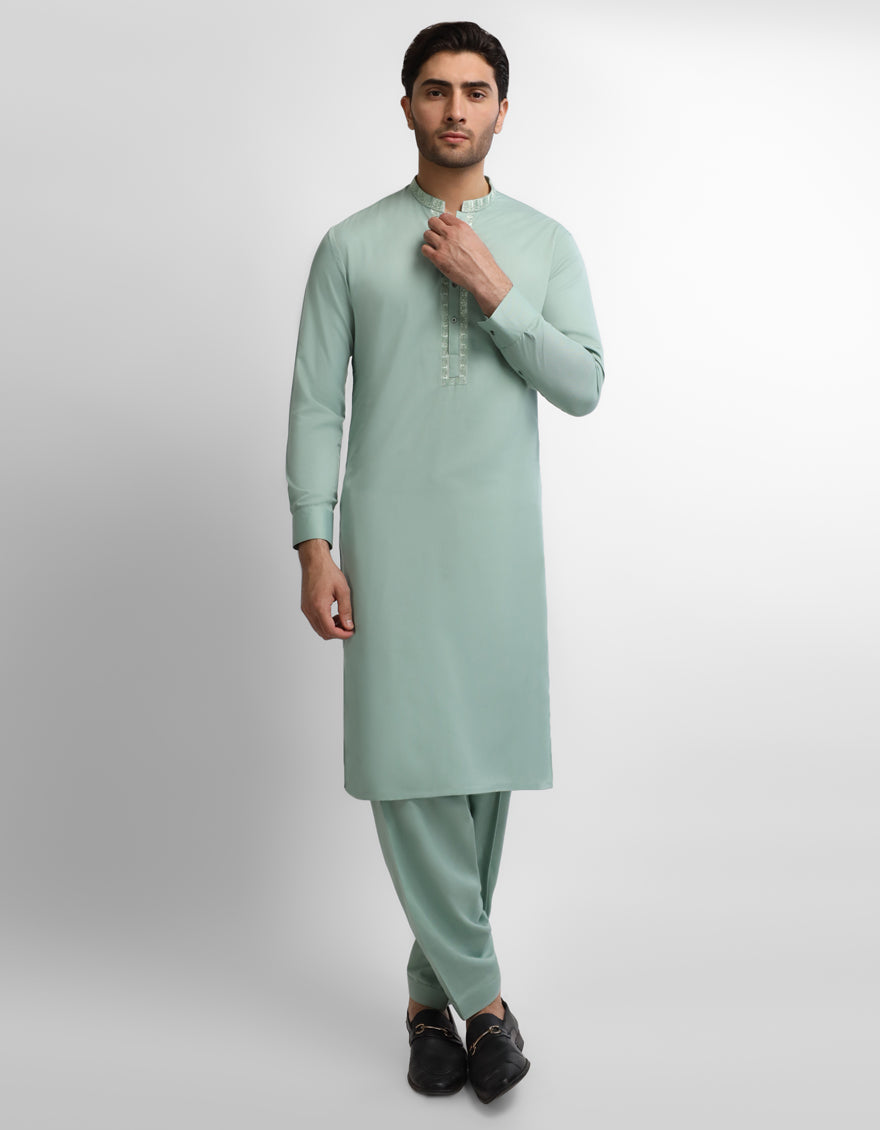 LIGHT GREEN SEMI-FORMAL KAMEEZ SHALWAR