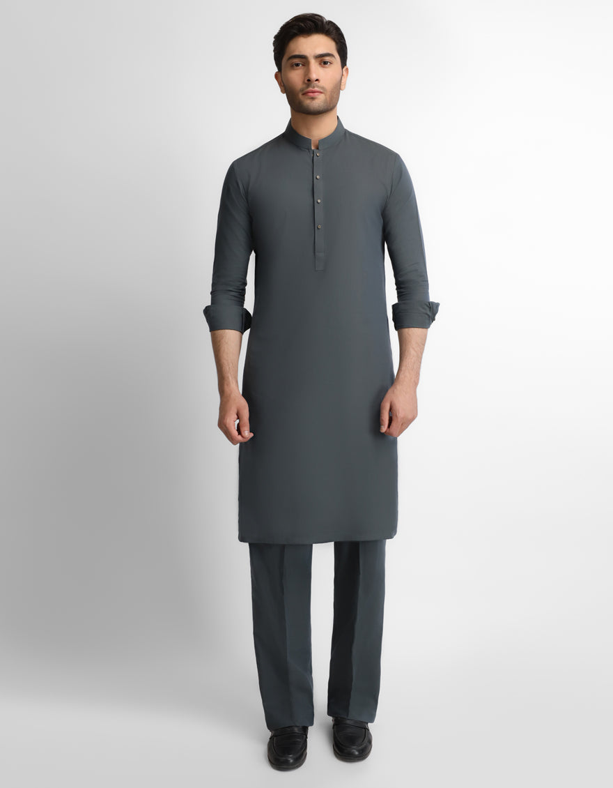 BLUISH GREY PLAIN KURTA TROUSERS