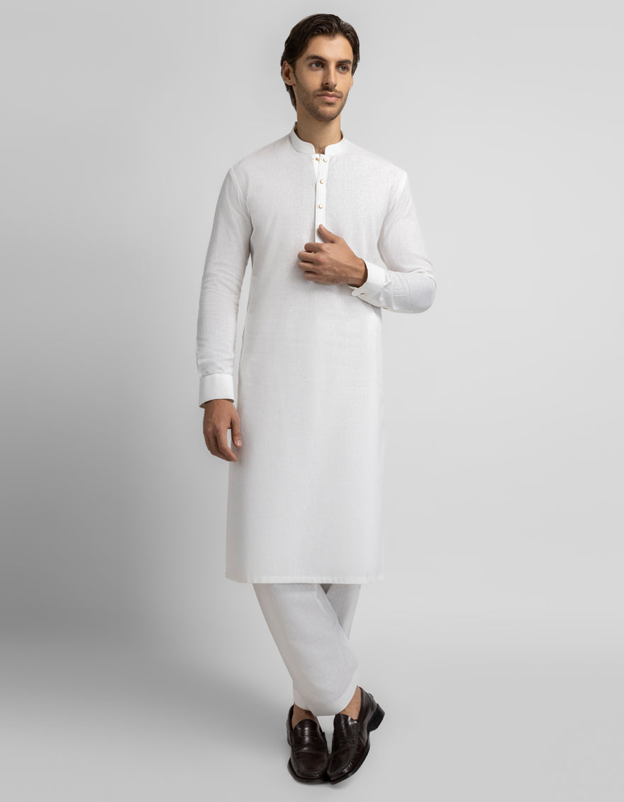 OFF WHITE COTTON LINEN CASUAL KURTA TROUSERS