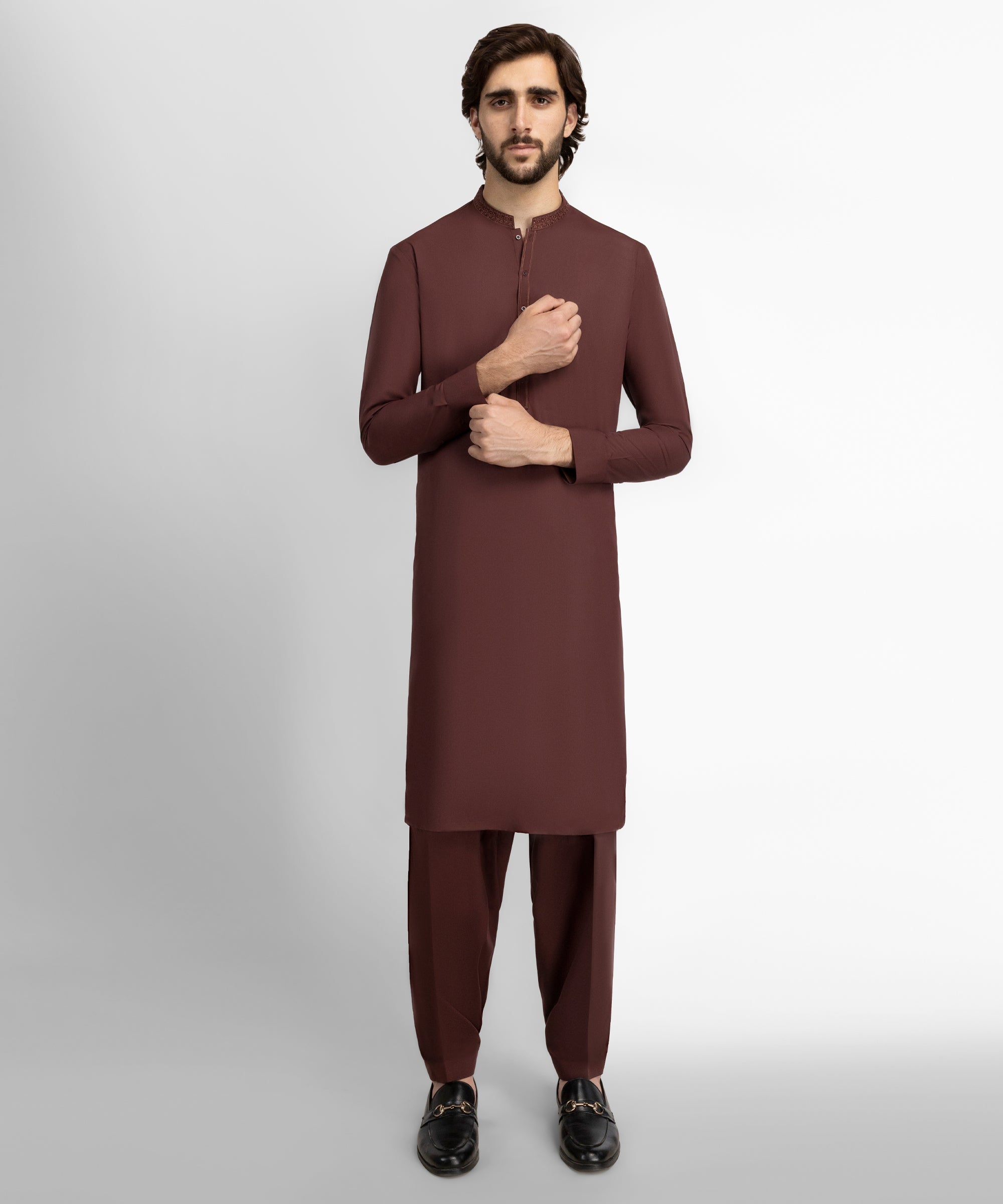 Rust Brown Semi-Formal Kameez Shalwar