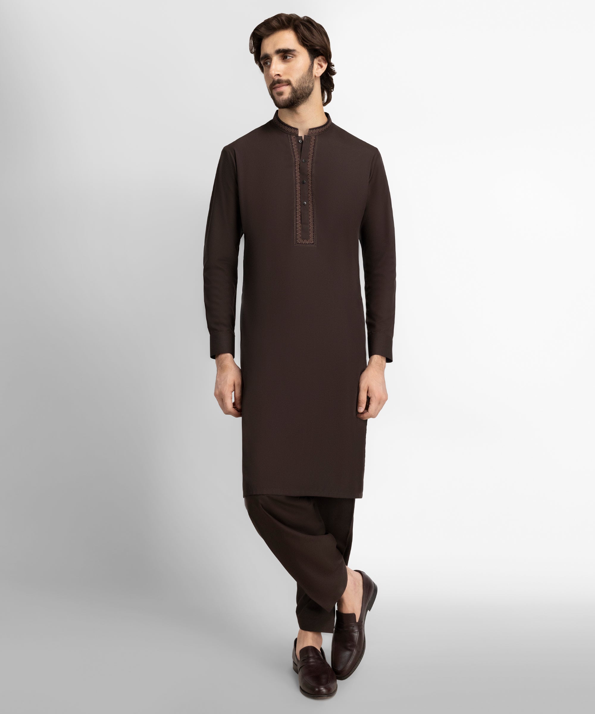Dark Brown Semi-Formal Kameez Shalwar