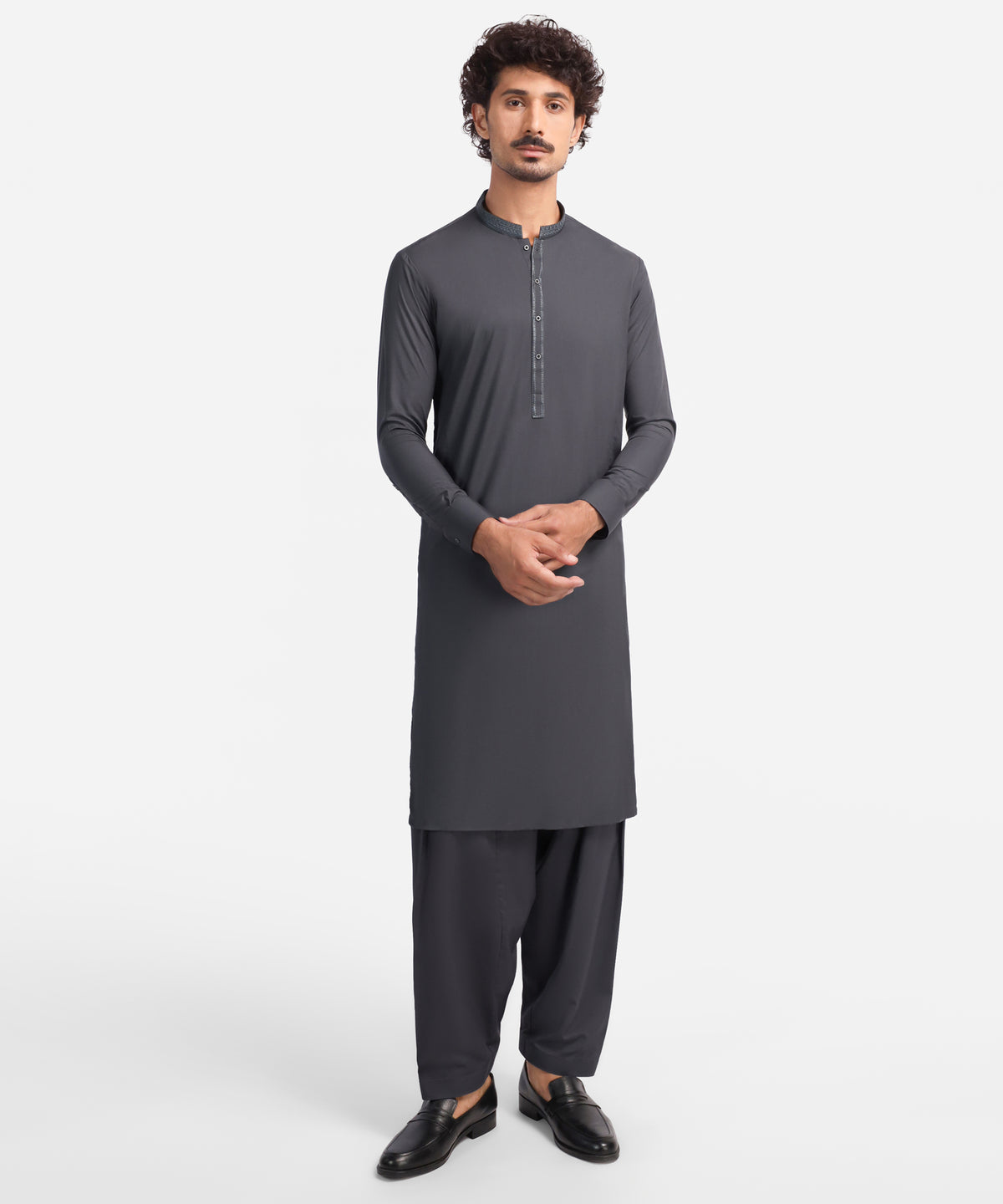 Dark Grey Semi-Formal Kameez Shalwar
