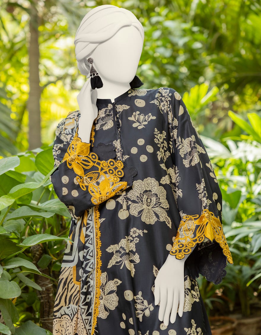 BLACK LAWN EMBROIDERED UNSTITCHED 2PC | JJLS-S-JW2-24-7013