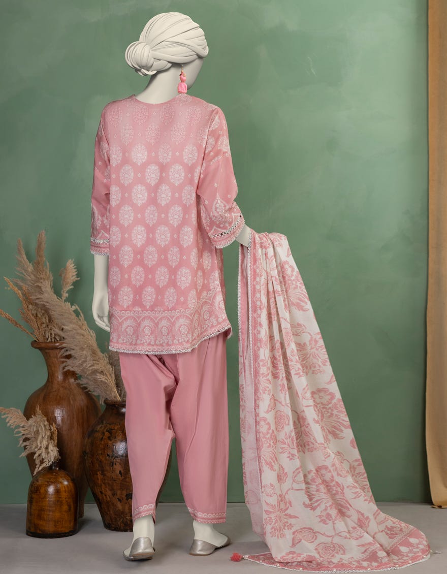 PINK LAWN PRINTED UNSTITCHED 3PC