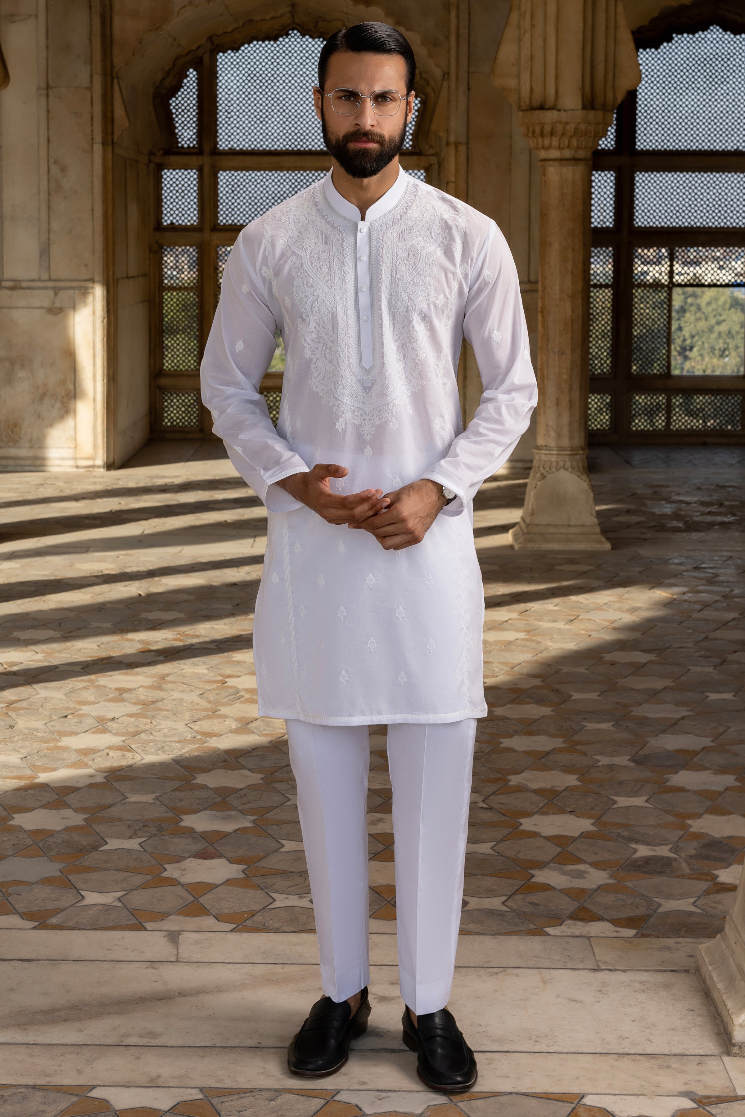 BRISTLOL - White Cotton Semi-Formal Kameez Shalwar