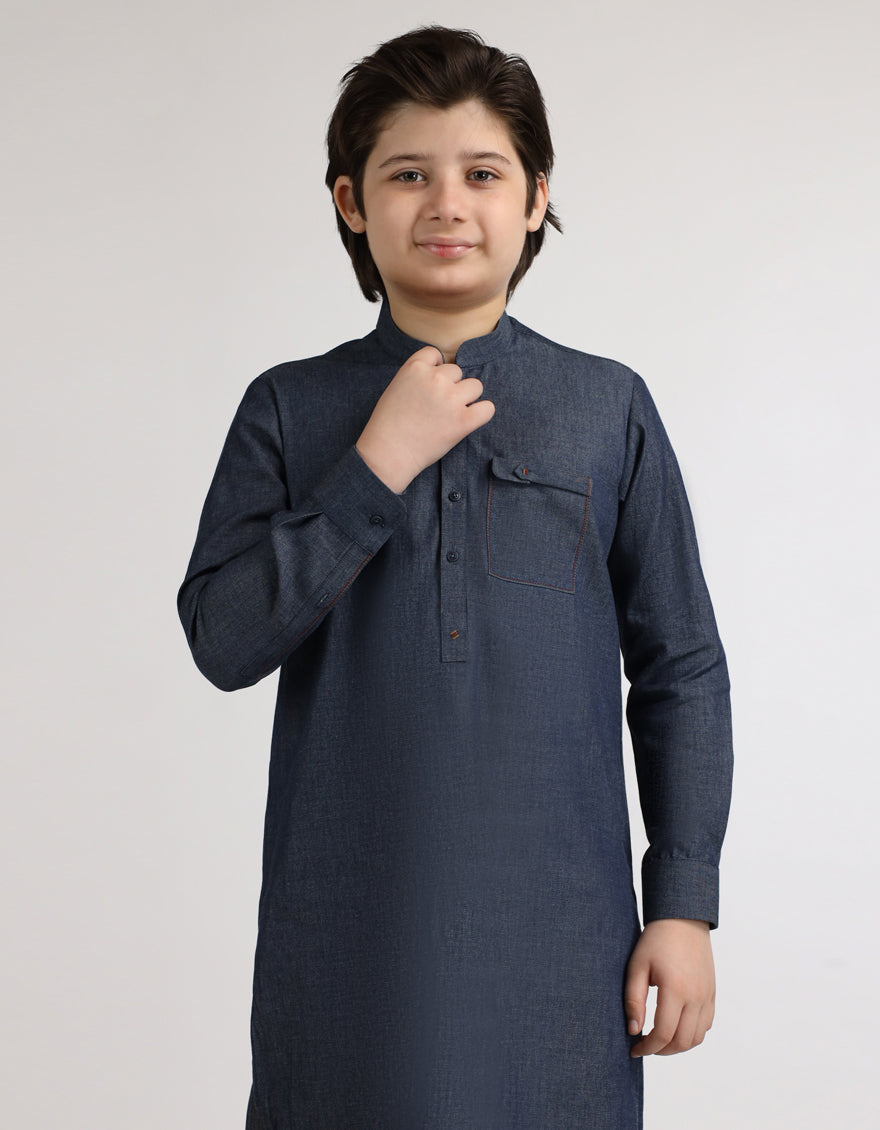 Blue Cotton Casual Kurta