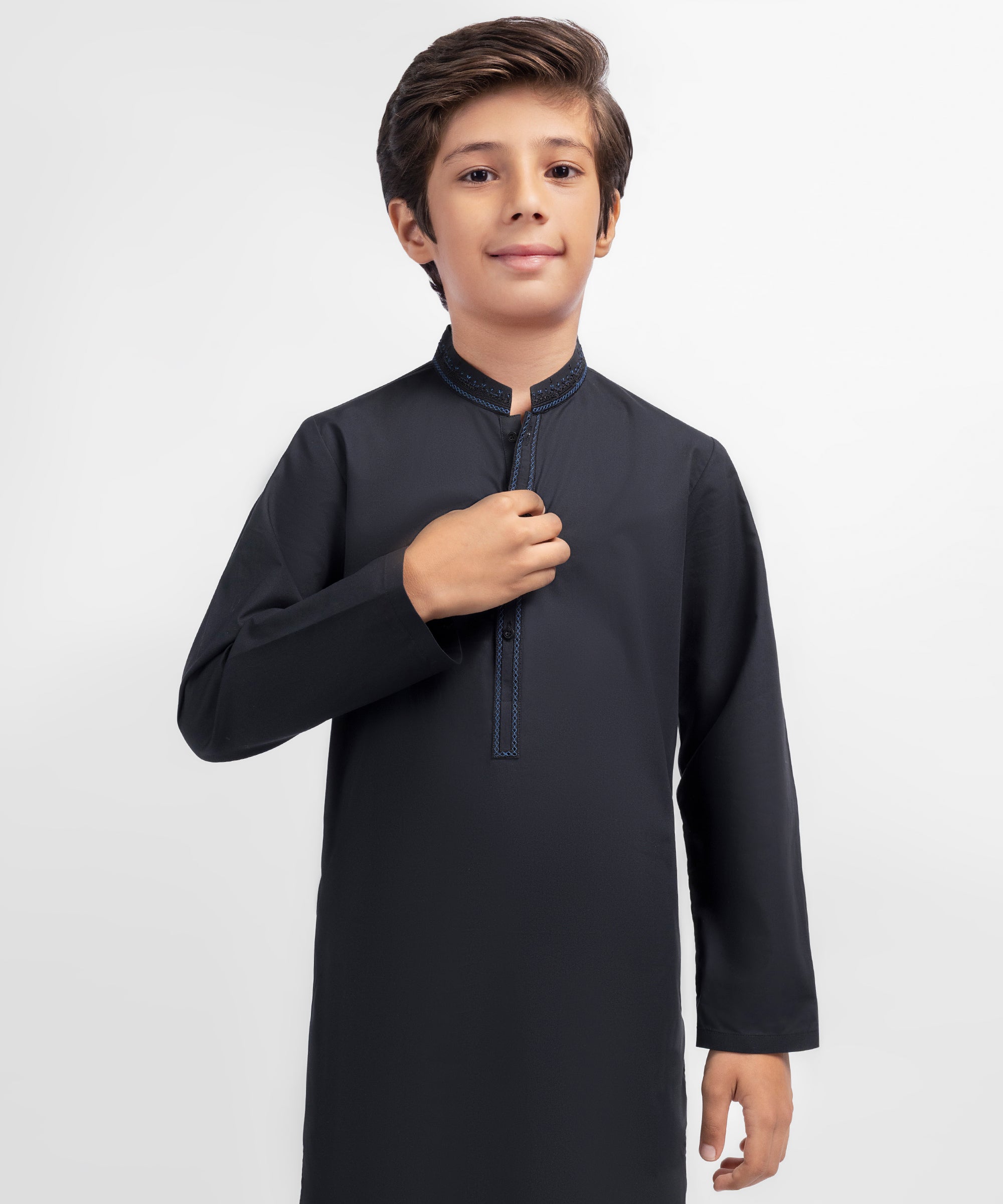 Black Cotton Semi-Formal Kurta
