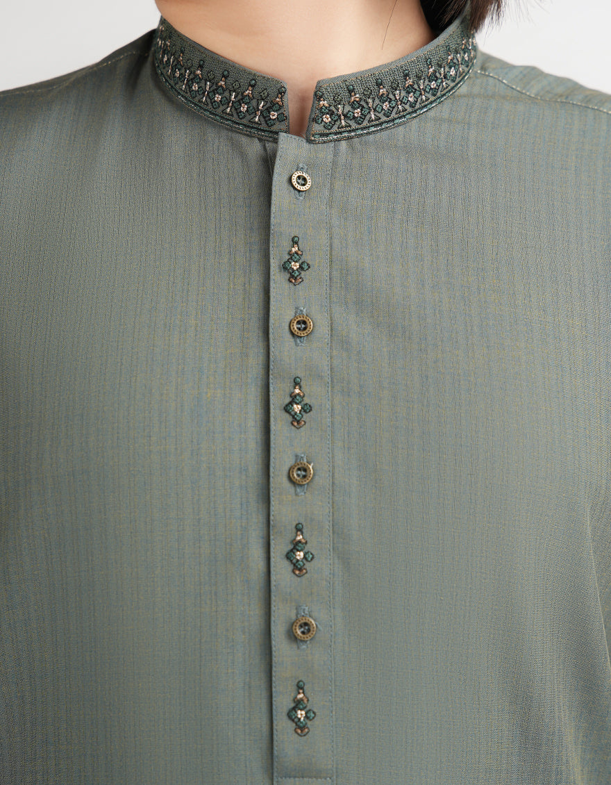 GREEN SEMI-FORMAL KAMEEZ SHALWAR