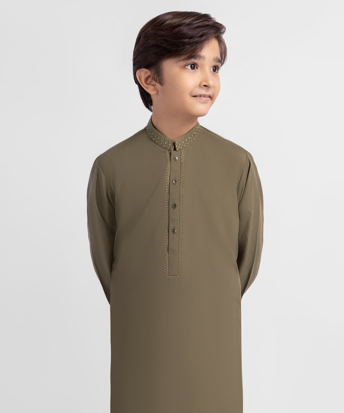 Olive Semi-Formal Kameez Shalwar