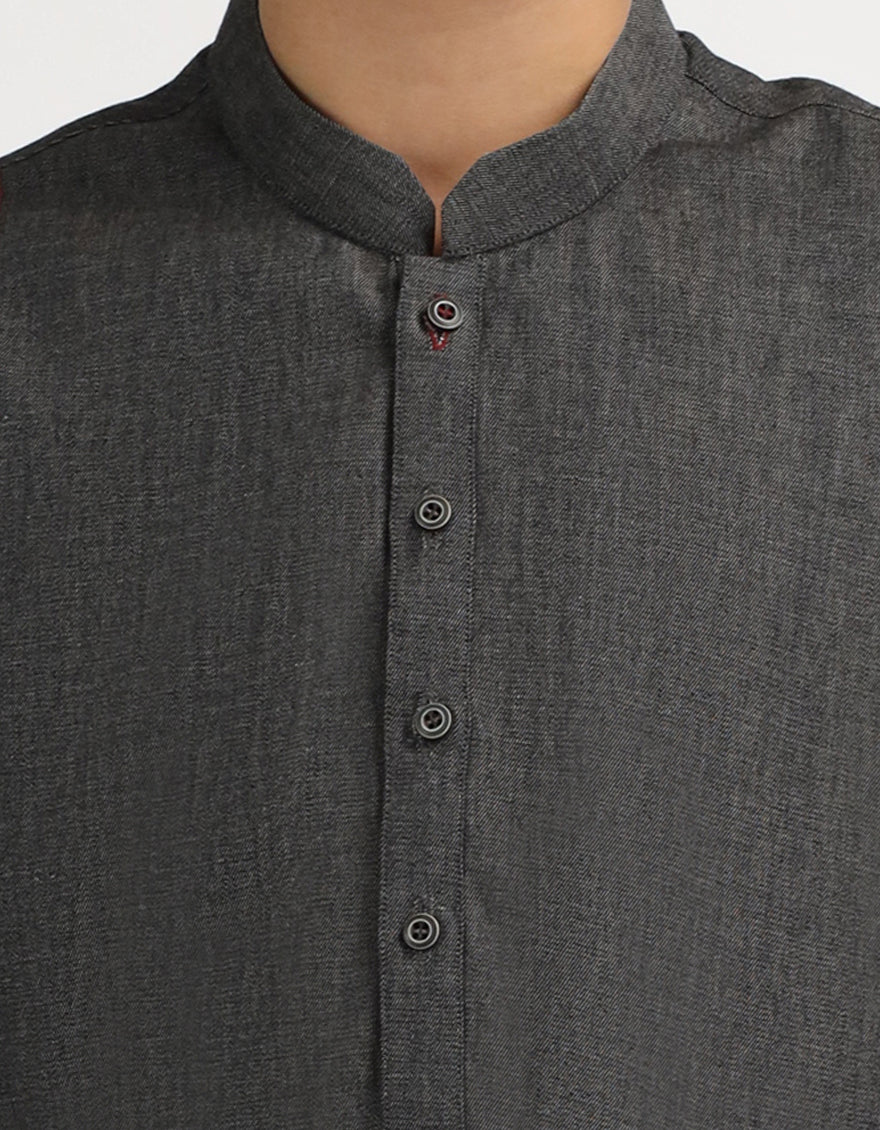 Dark Grey Cotton Casual Short Kurta
