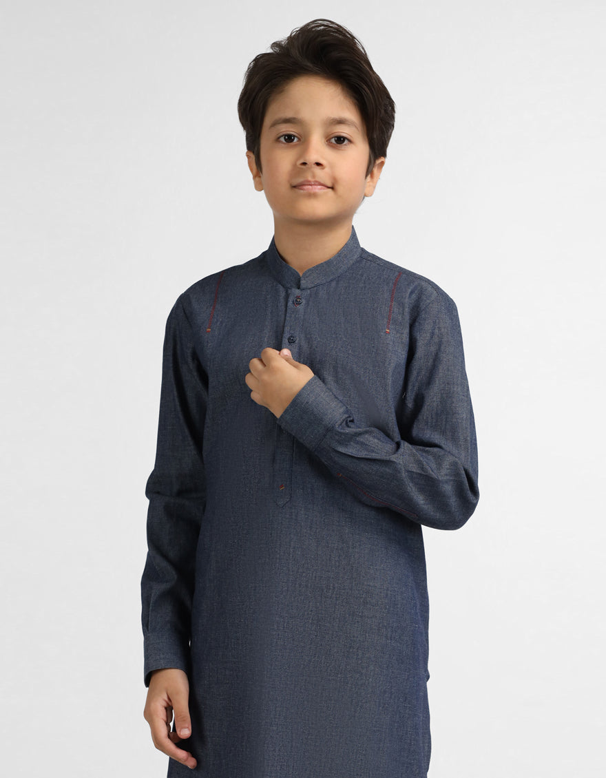 Blue Cotton Casual Short Kurta
