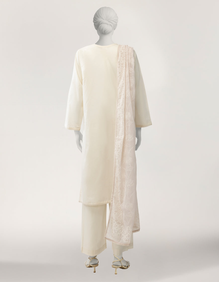 OFF WHITE LAWN EMBROIDERED STITCHED 2PC