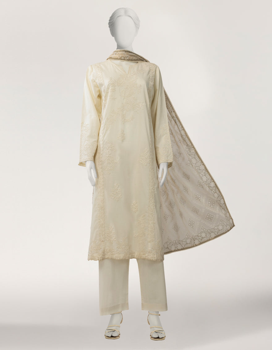 ANTIQUE WHITE LAWN EMBROIDERED STITCHED 2PC