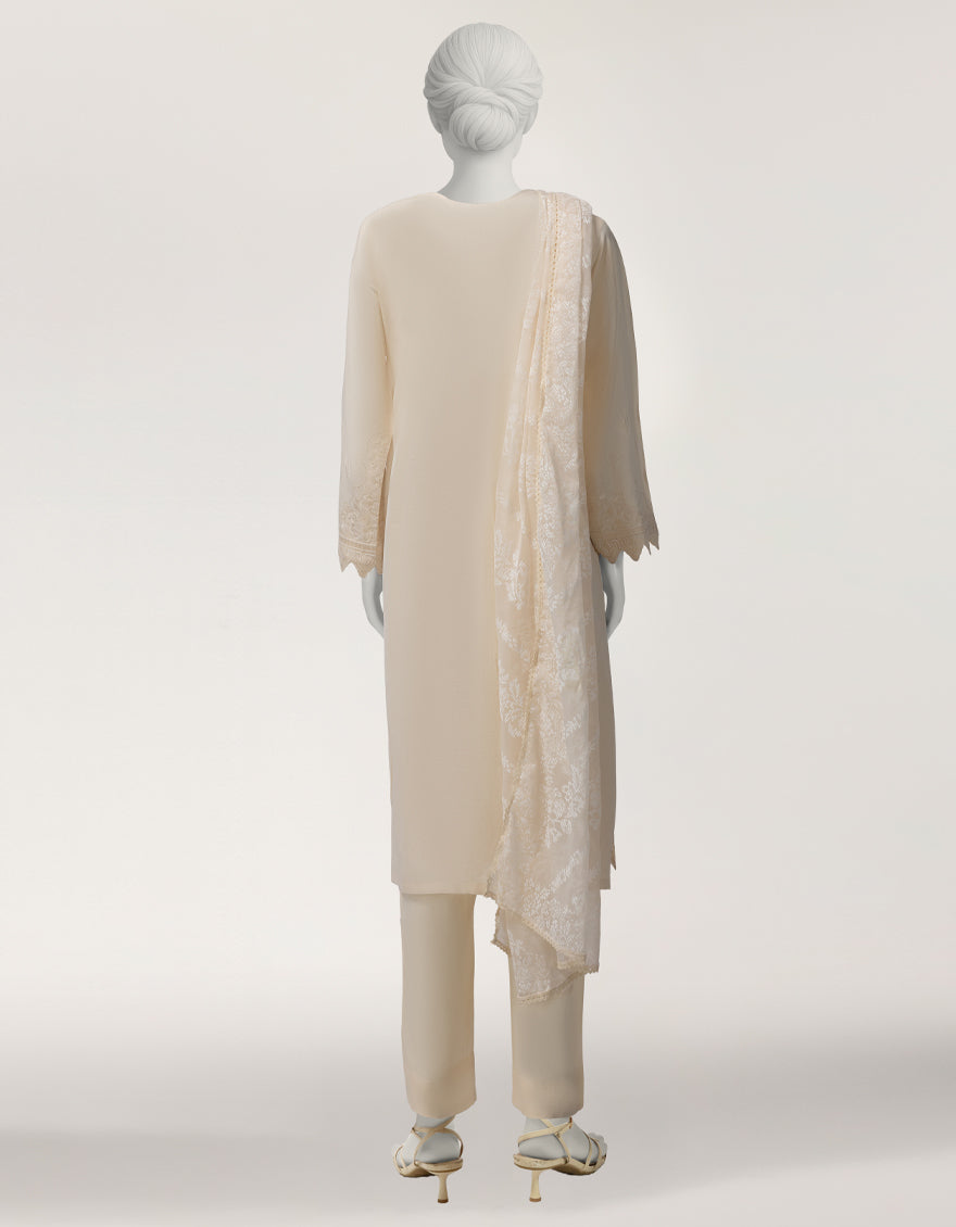 WHITE LAWN EMBROIDERED STITCHED 2PC