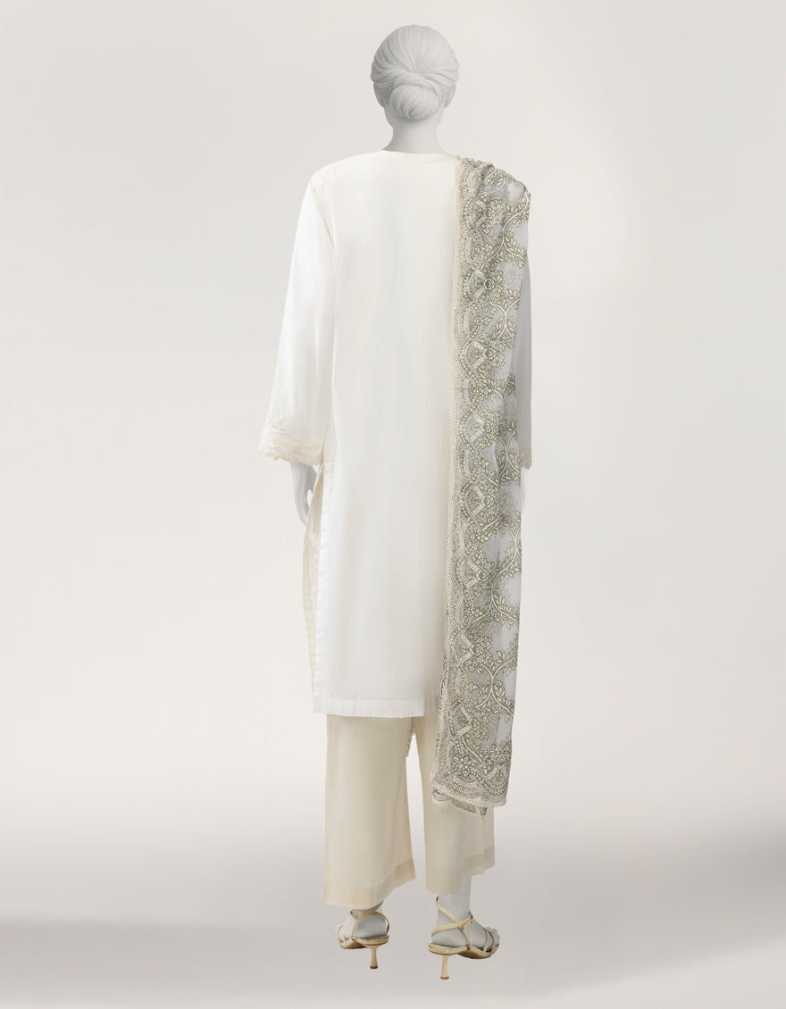 WHITE LAWN EMBROIDERED STITCHED 2PC