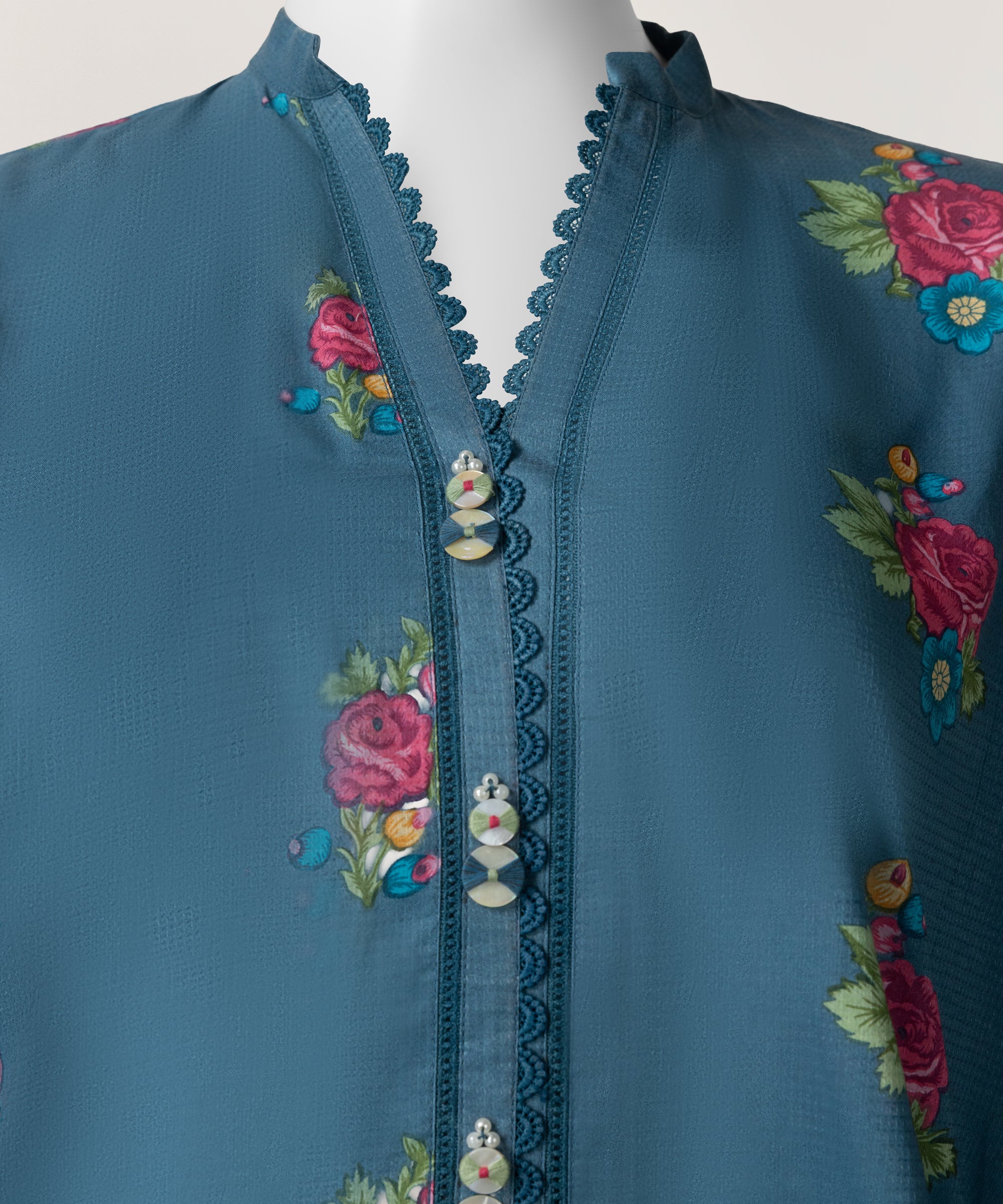 Blue Dobby Printed Stitched 2Pc