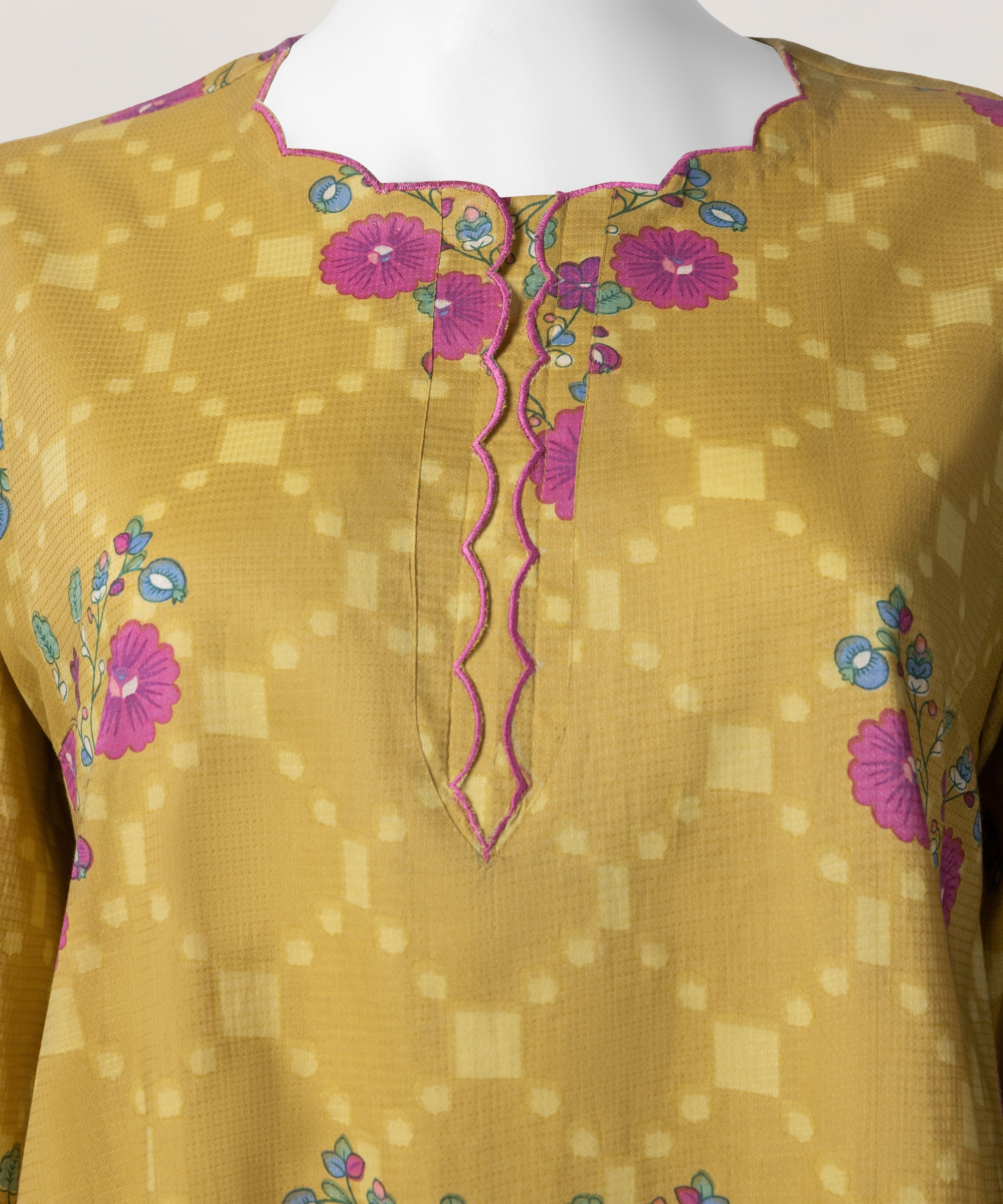 Yellow Dobby Printed Stitched 2Pc