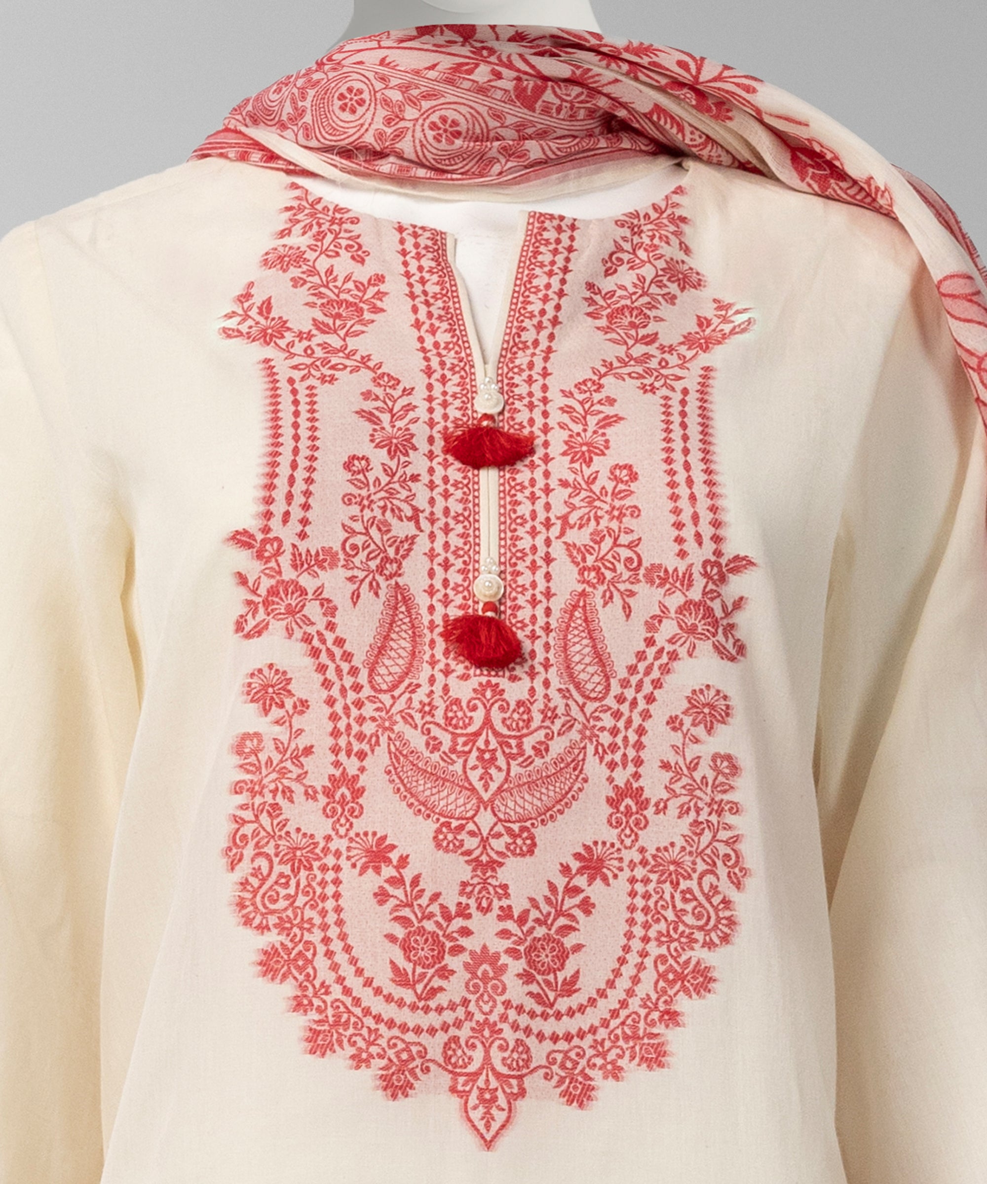 Cream Jacquard Dyed Unstitched 2Pc