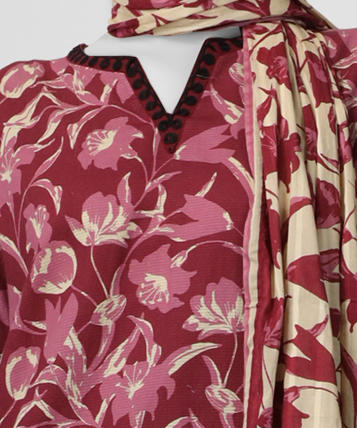 Maroon Embroidered Textured Stitched 2Pc
