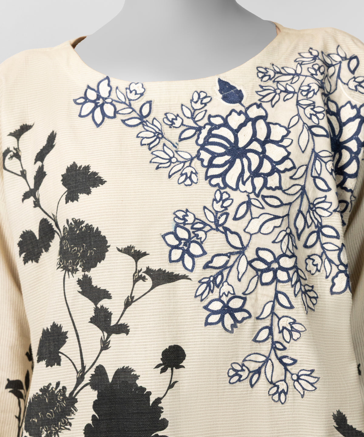 Cream Embroidered Textured Stitched 2Pc