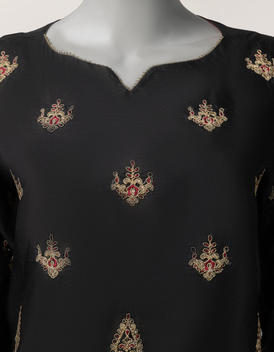 BLACK RAW SILK EMBROIDERED KURTA