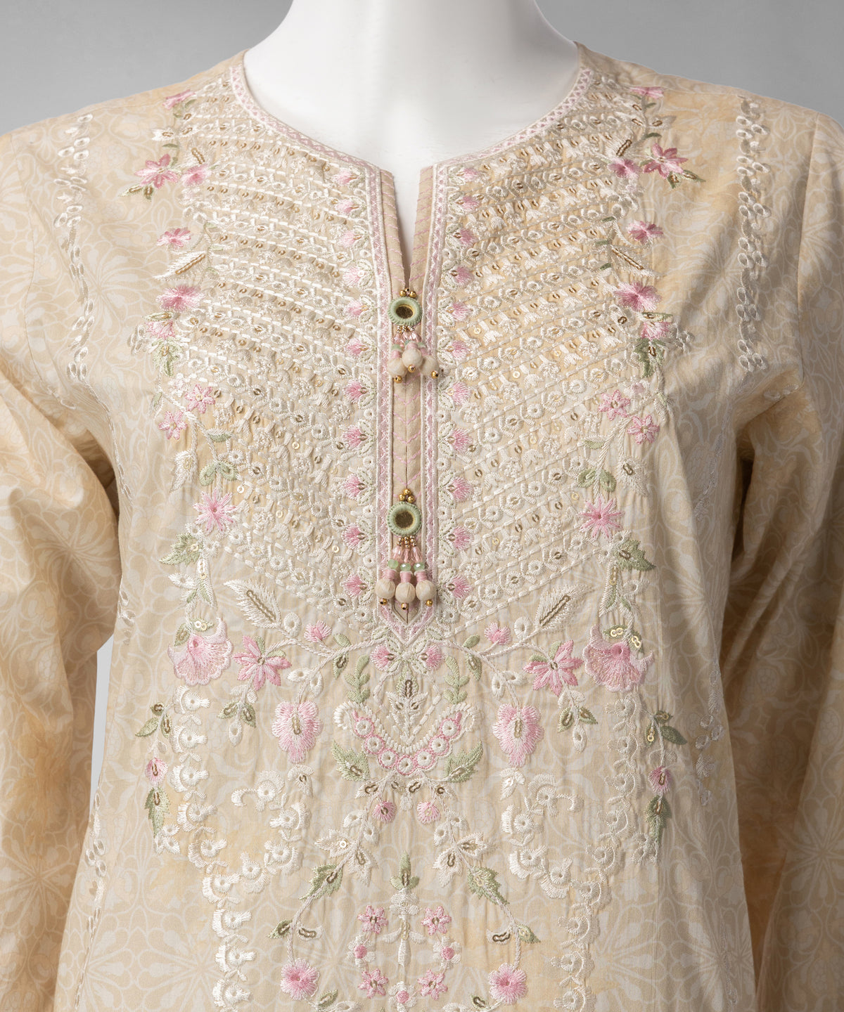 Beige Embroidered Lawn Unstitched 3Pc