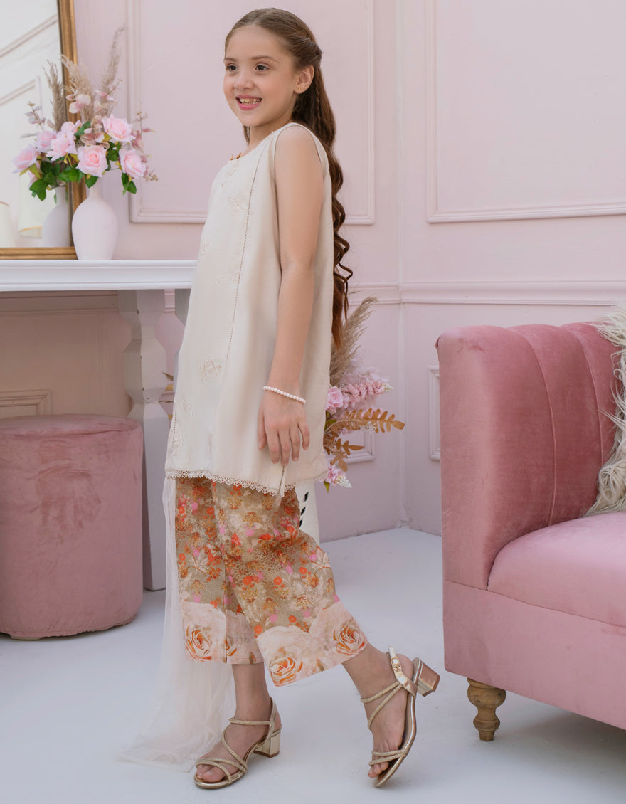 BEIGE ORGANZA EMBROIDERED 3PC STITCHED