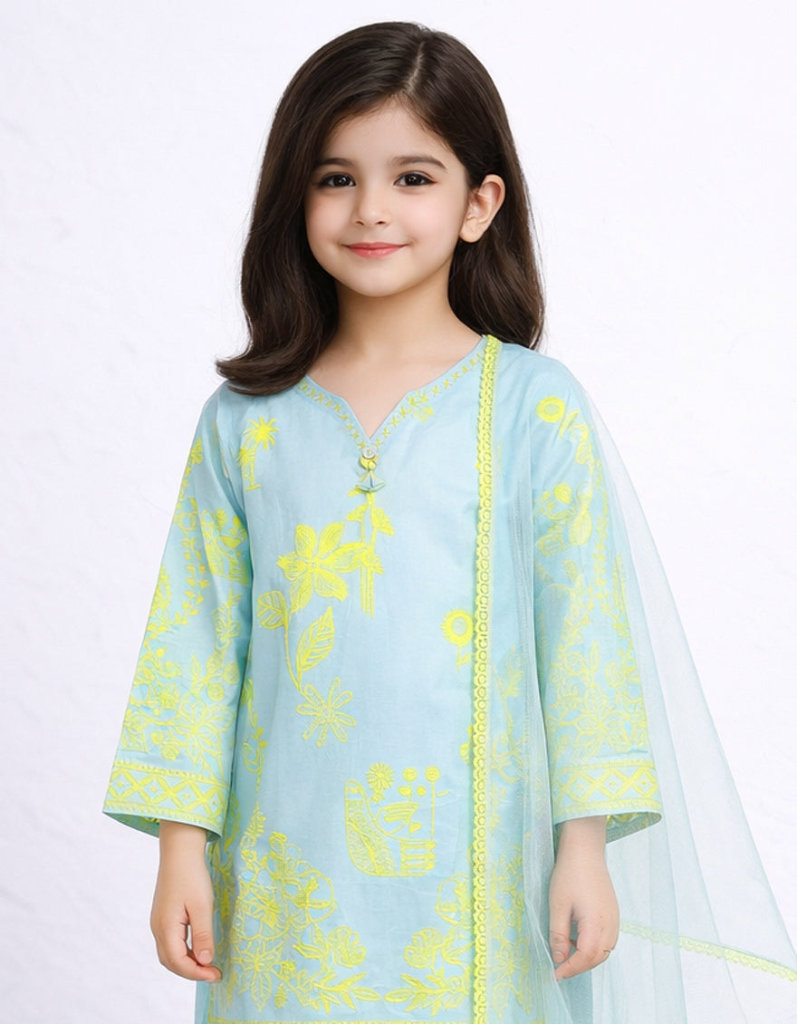 SKY BLUE LAWN PRINTED STITCHED 3PC