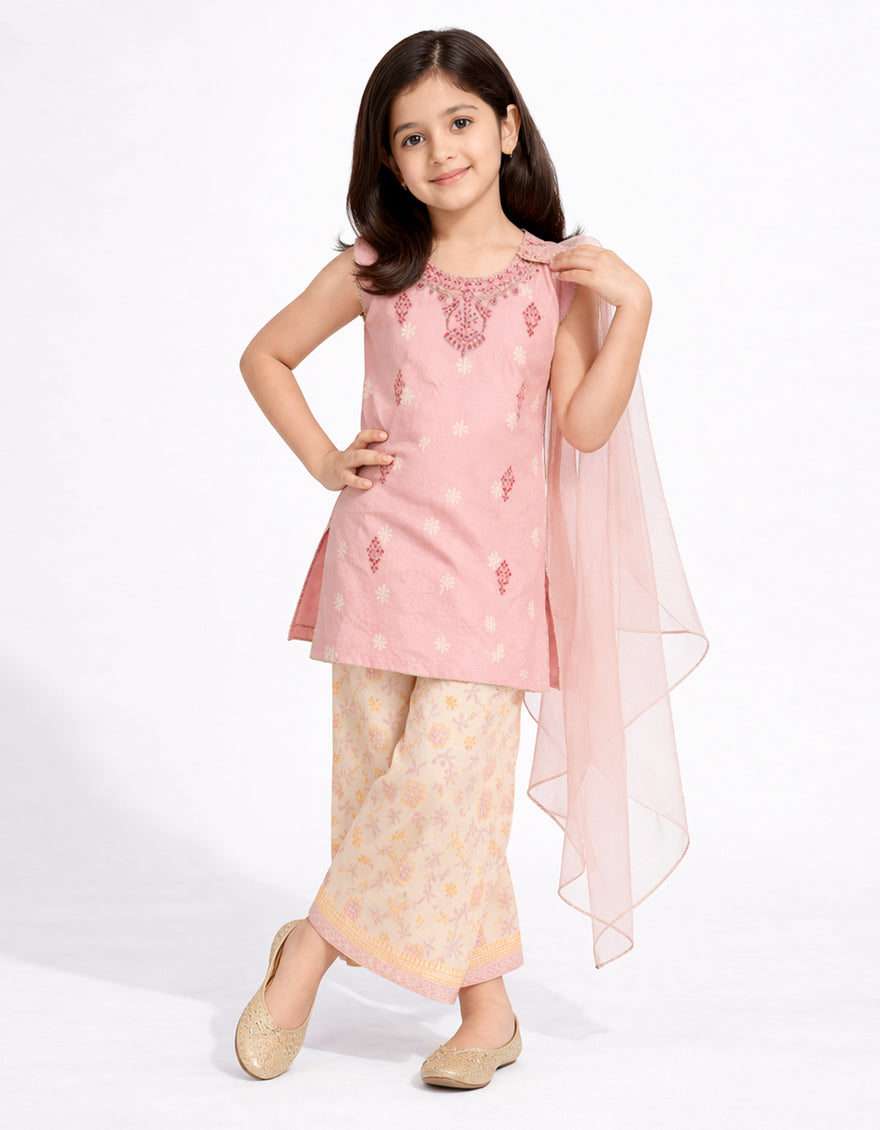 PINK LAWN EMBROIDERED STITCHED 3PC