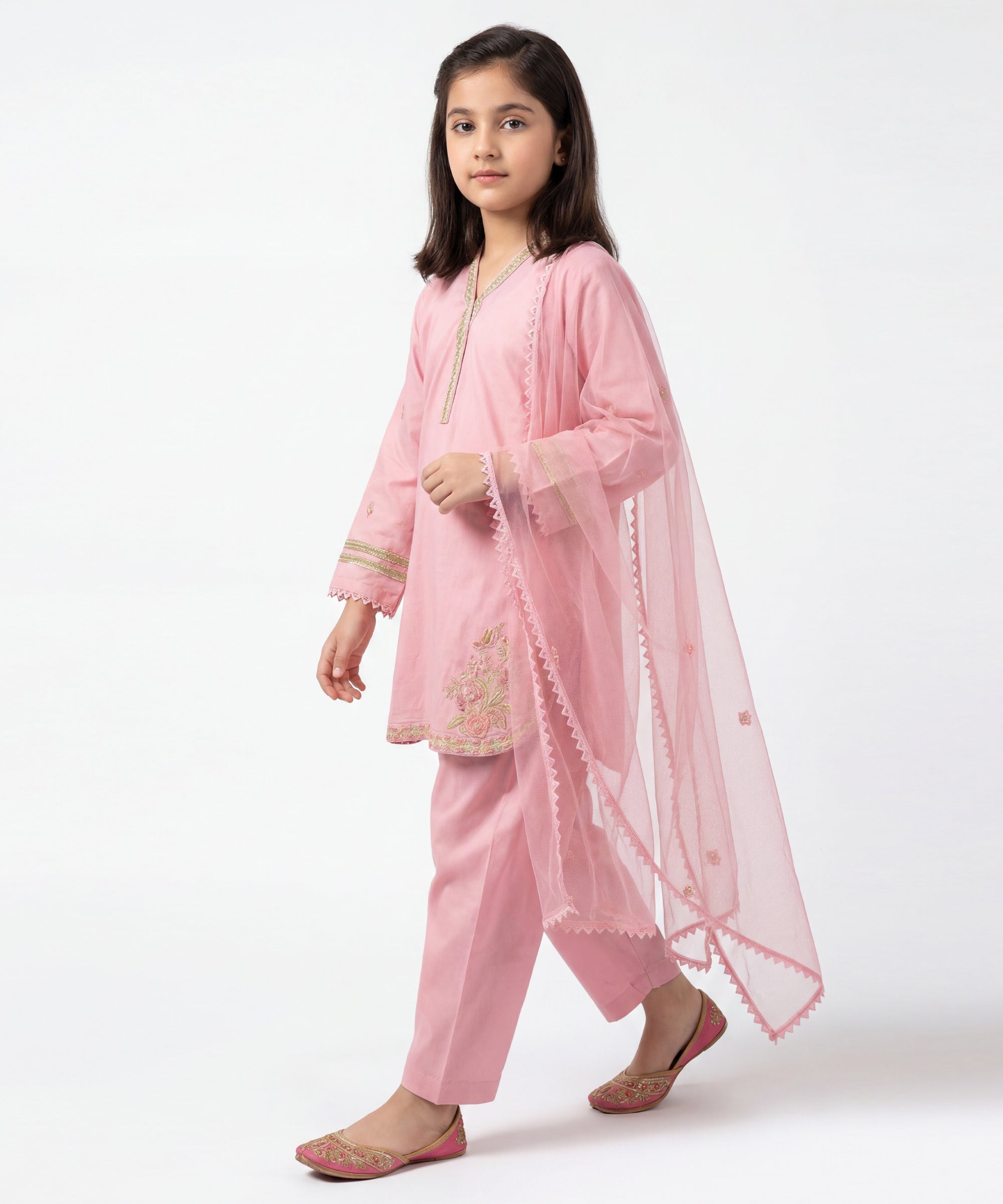 Pink Lawn Embroidered Stitched 3Pc