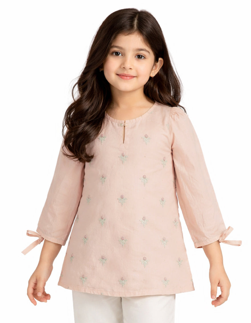 PEACH LAWN EMBROIDERED KURTA