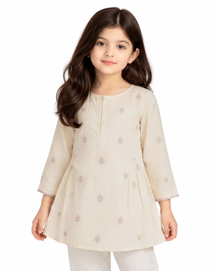 OFF WHITE LAWN EMBROIDERED KURTA