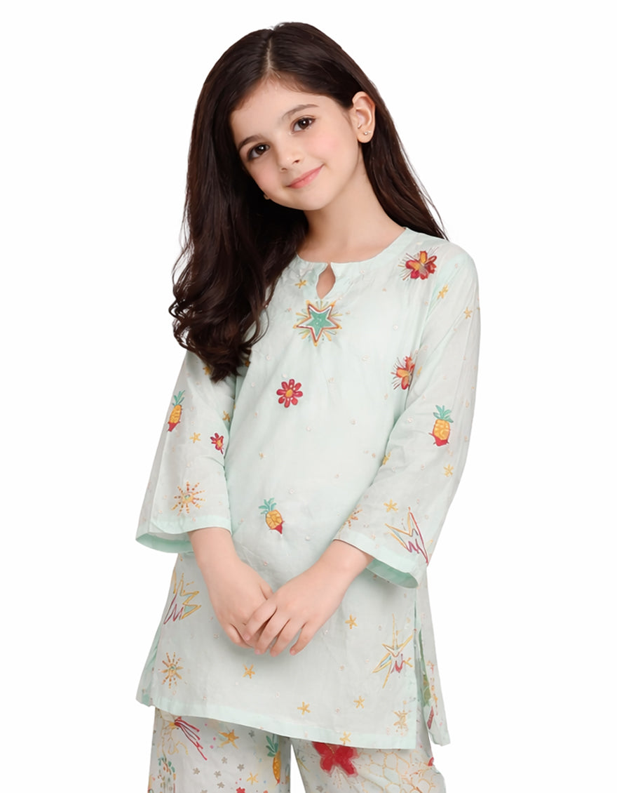 SEA GREEN LAWN EMBROIDERED STITCHED 2PC