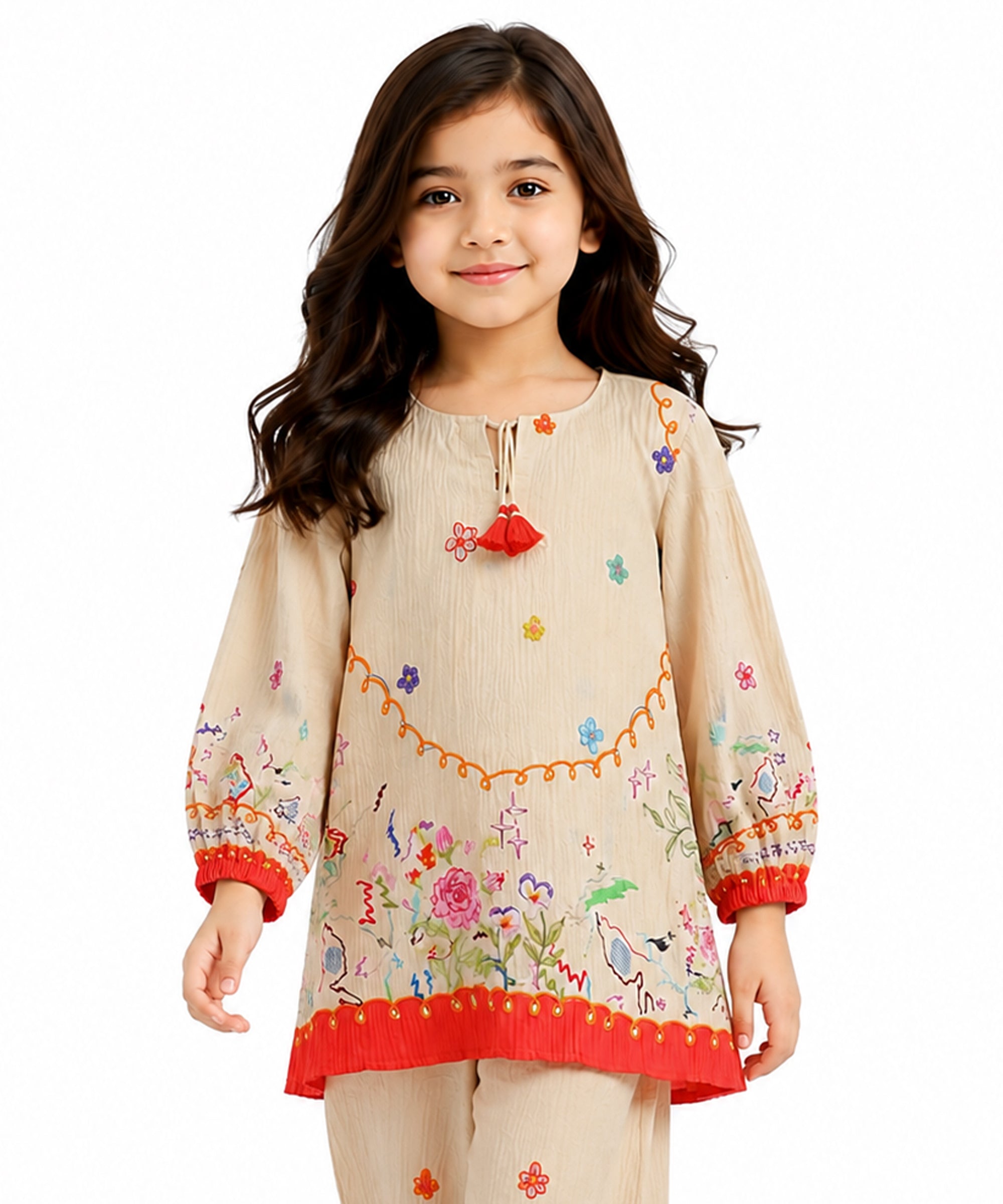 Cream Digital Printed Seer cker Stitched 2Pc