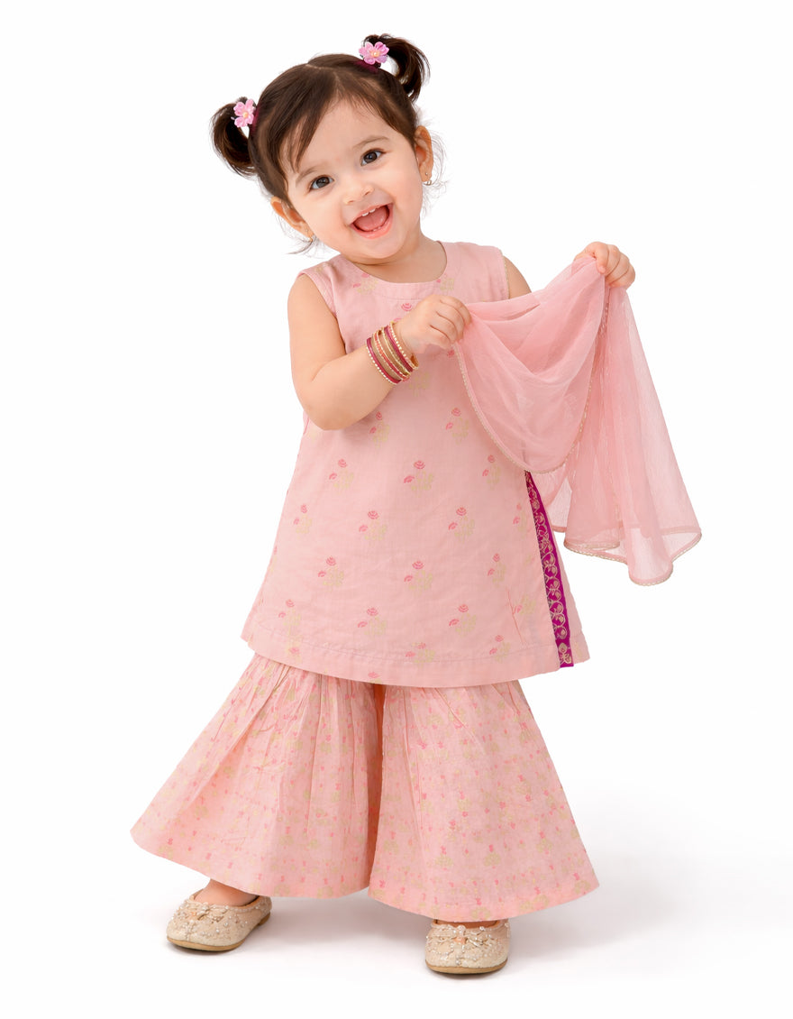 PEACH RAW SILK EMBROIDERED STITCHED 3PC