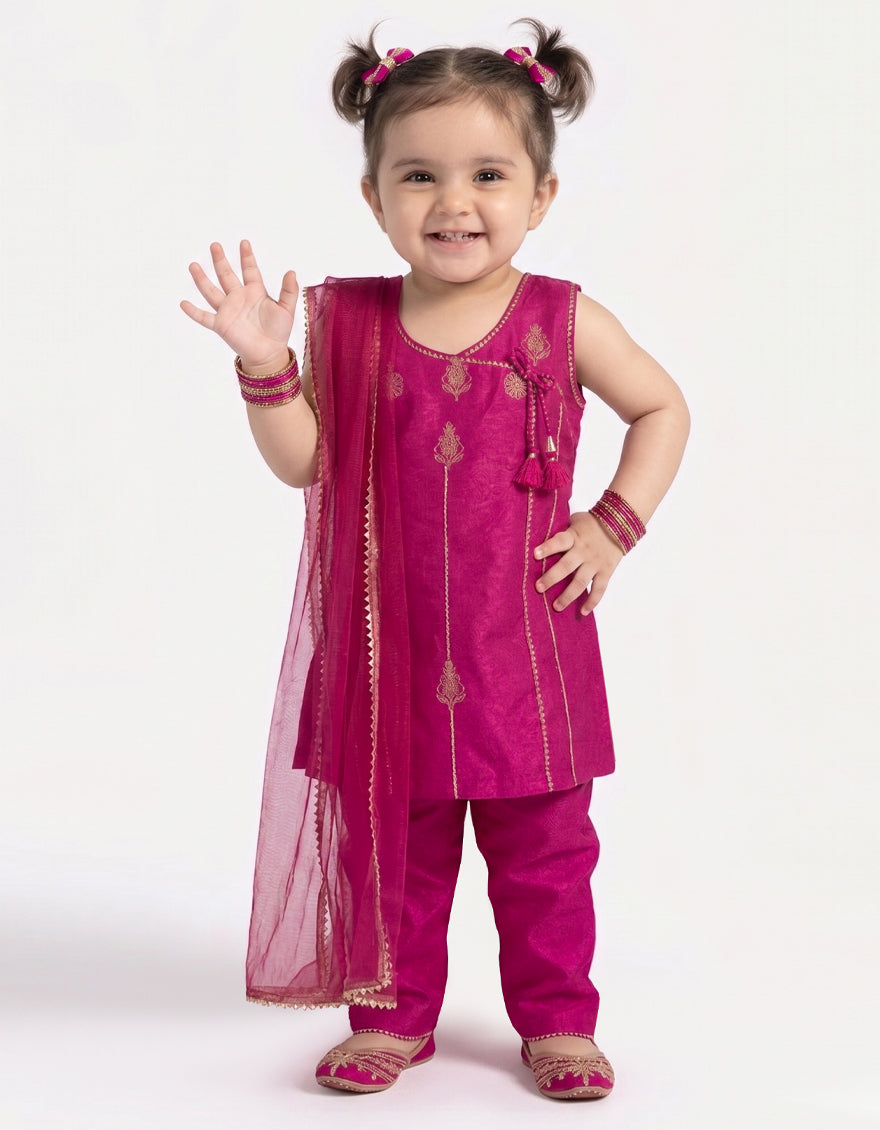 PINK RAW SILK EMBROIDERED STITCHED 3PC