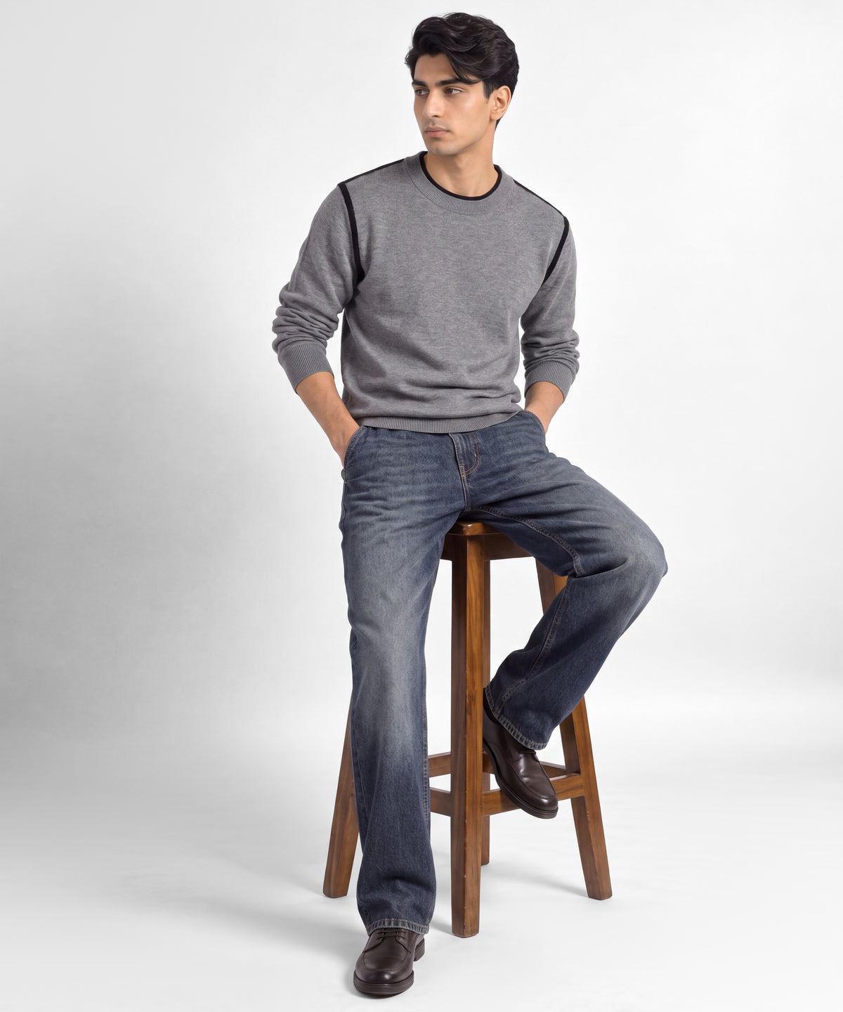 Grey Full Sleeves Crew Sweater - full body view