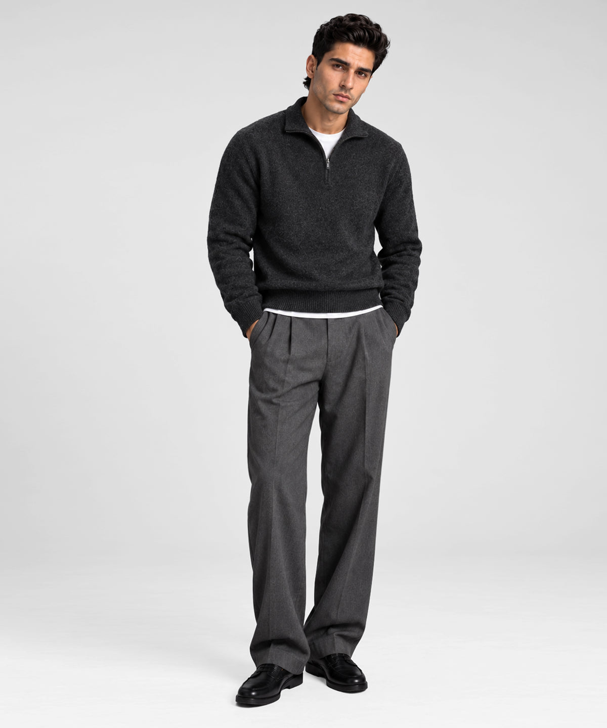 Grey Mock Neck Sweater - full body view