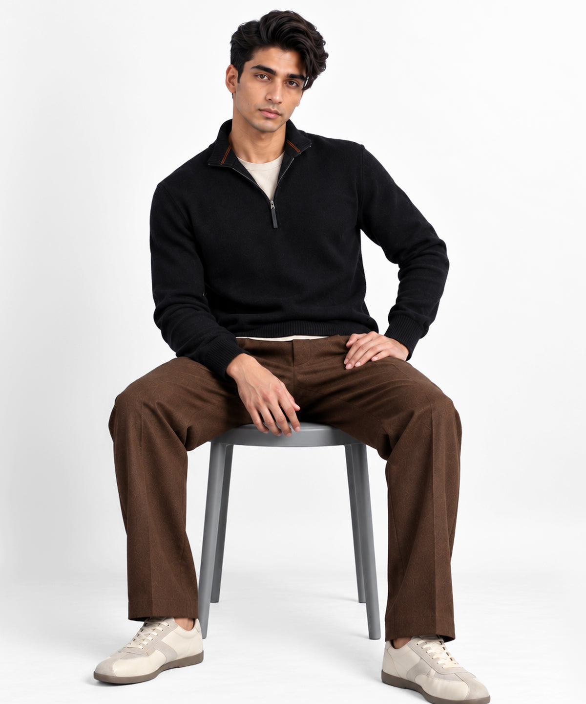 Black Mock Neck Sweater - full body view