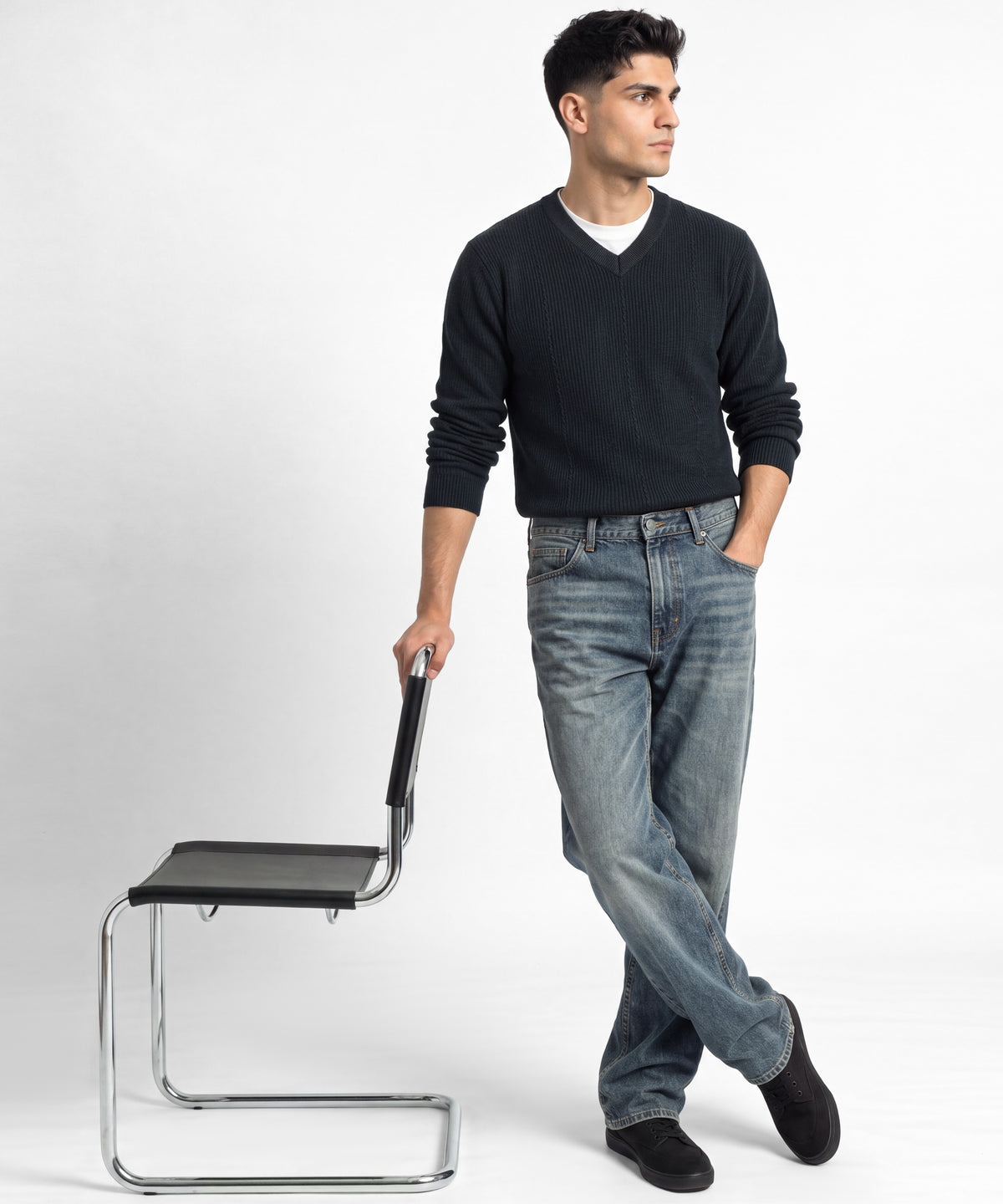 Black Crew Neck Sweater - full body view