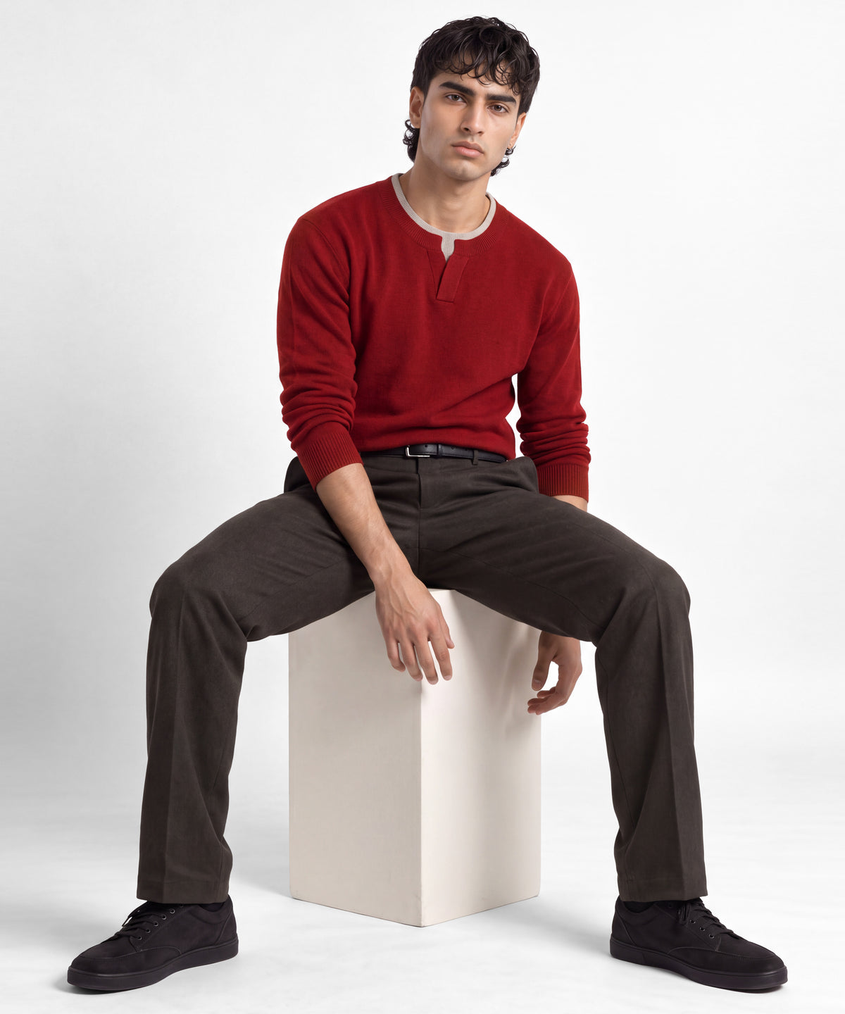 Robin Red Crew Neck Sweater - full body view