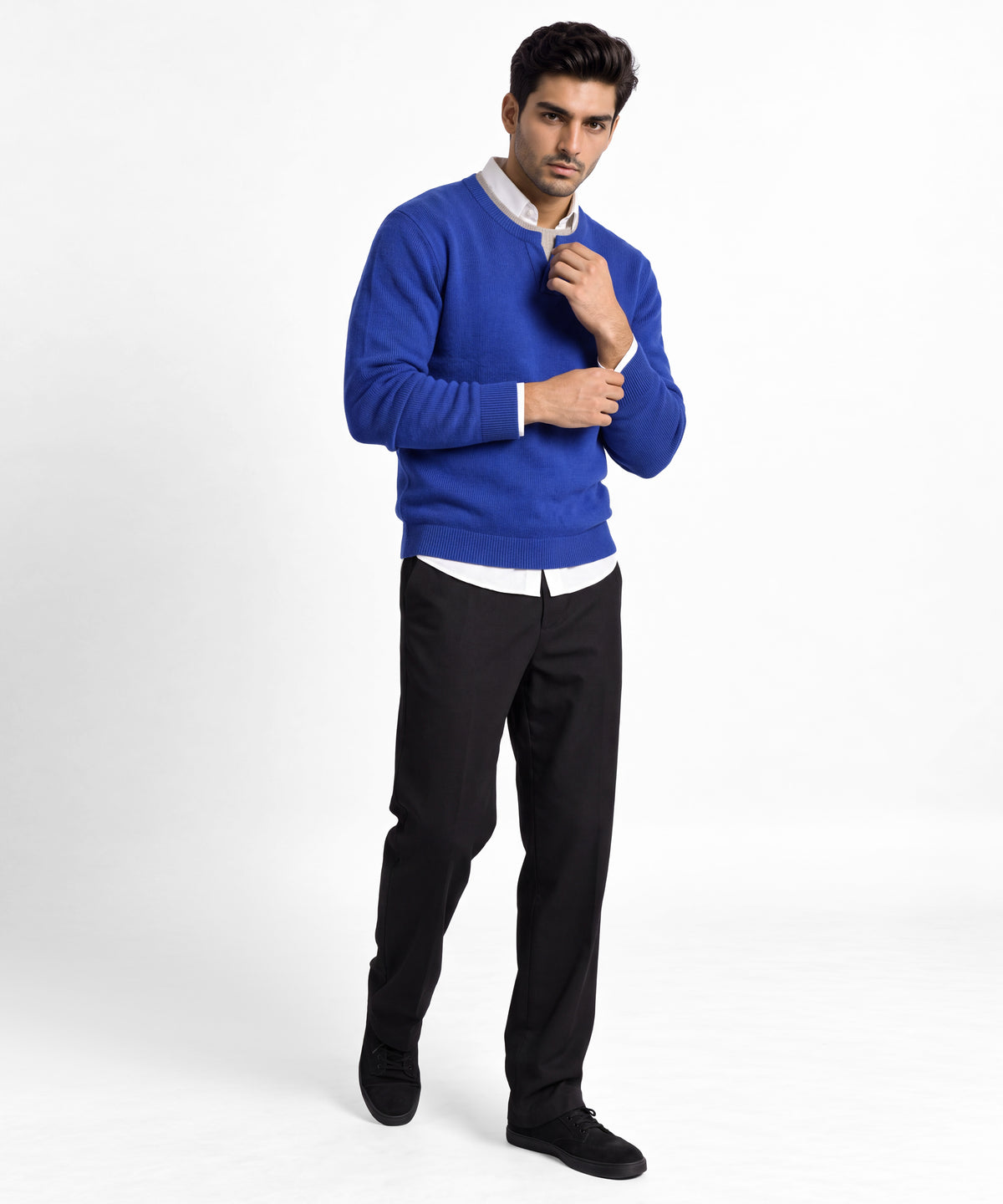Blue Crew Neck Sweater - full body view
