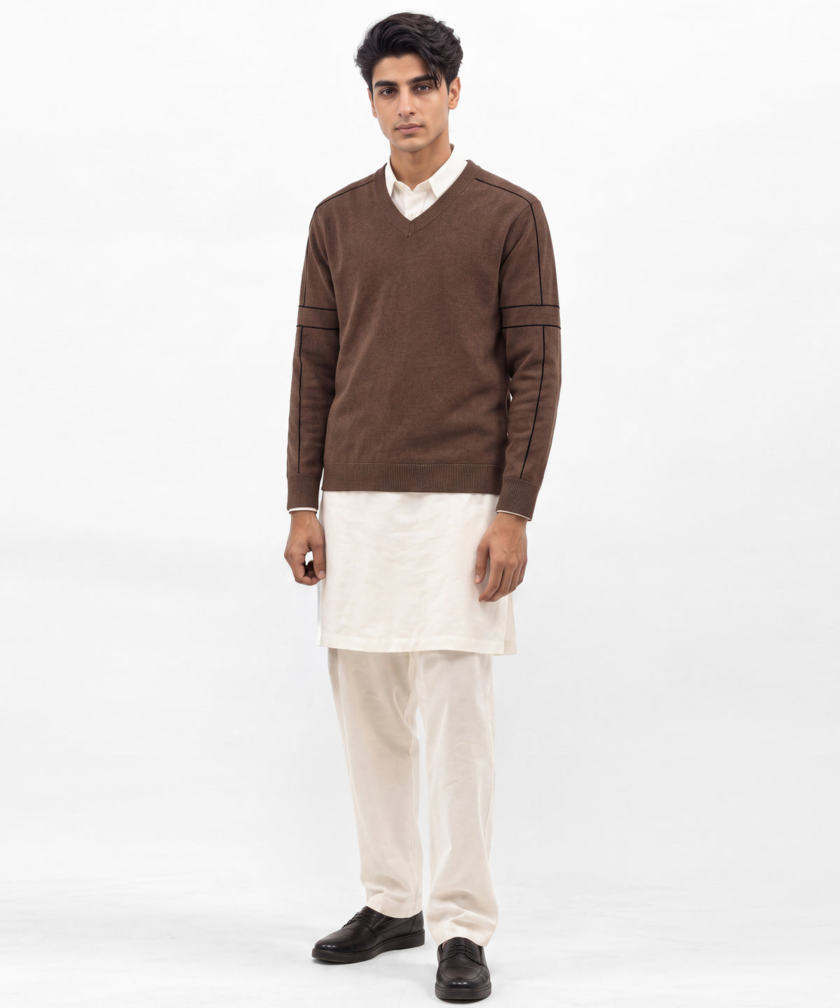 Brown Crew Neck Sweater - full body view