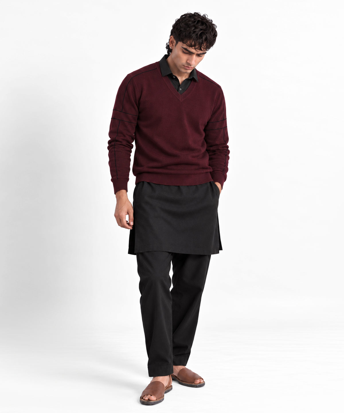 Burgundy Crew Neck Sweater - full body view