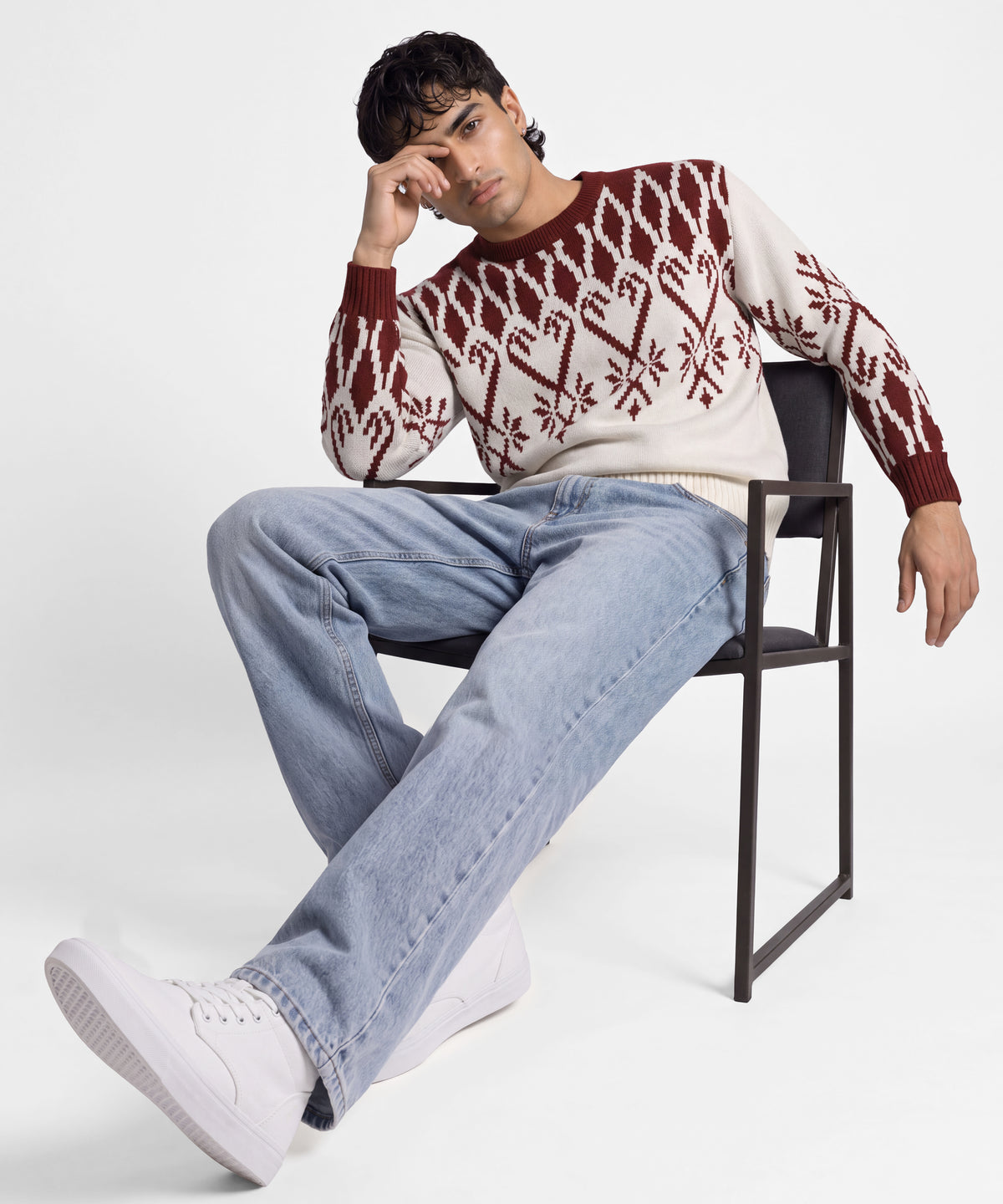 Cream Crew Neck Sweater - full body view