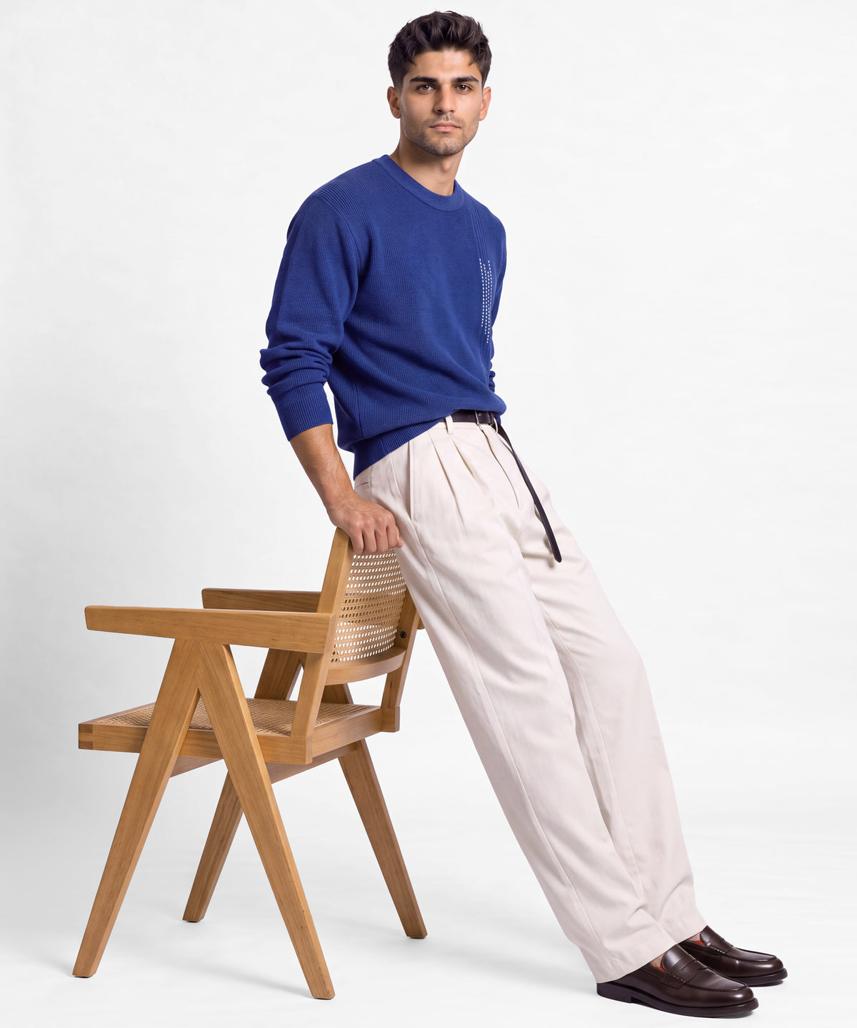 Blue Crew Neck Sweater - full body view