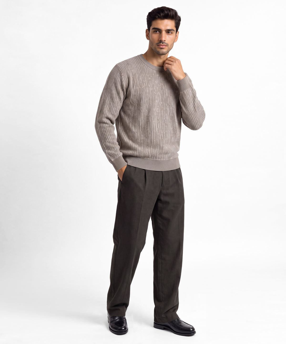 Cream Crew Neck Sweater - full body view