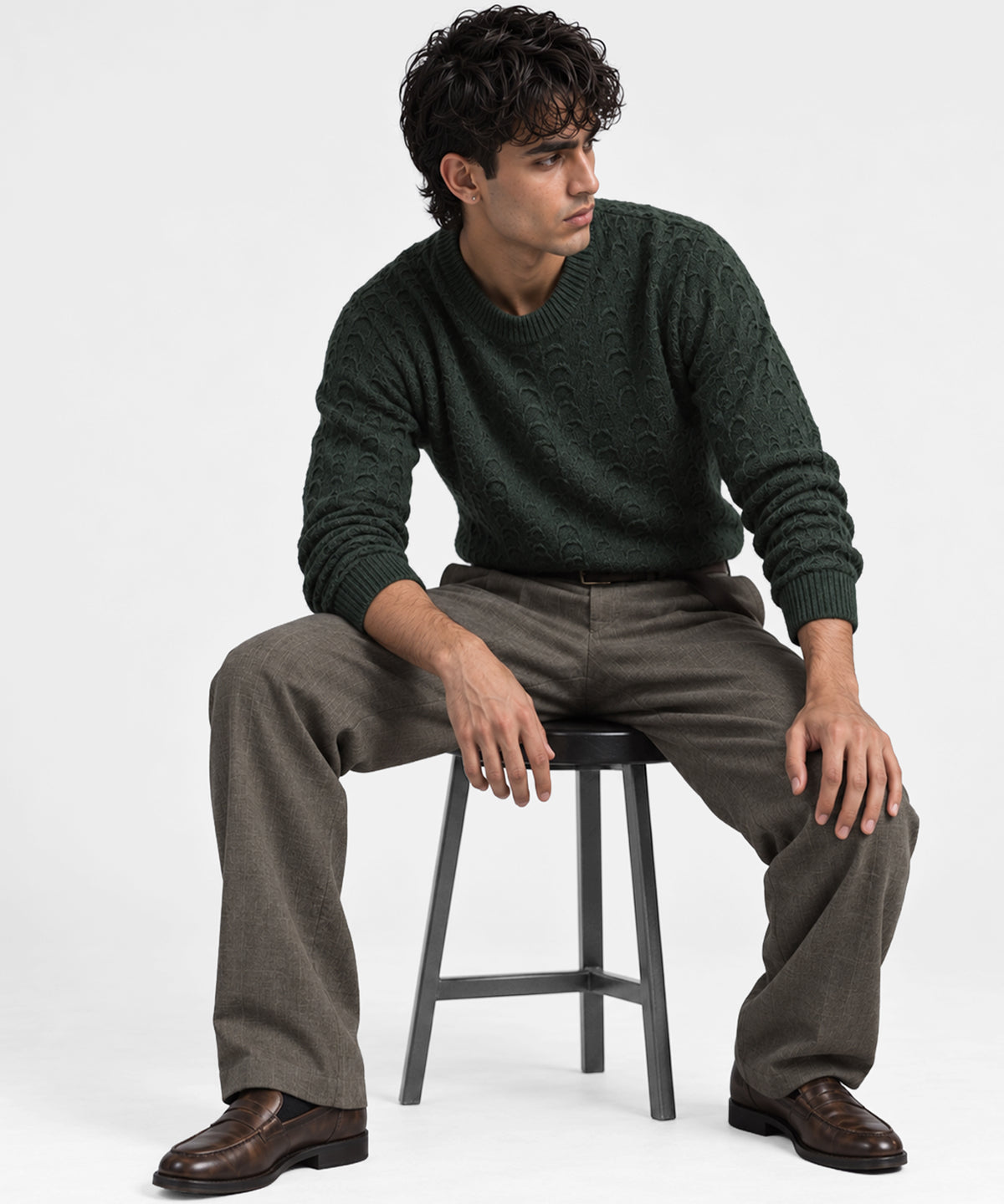 Green Crew Neck Sweater - full body view