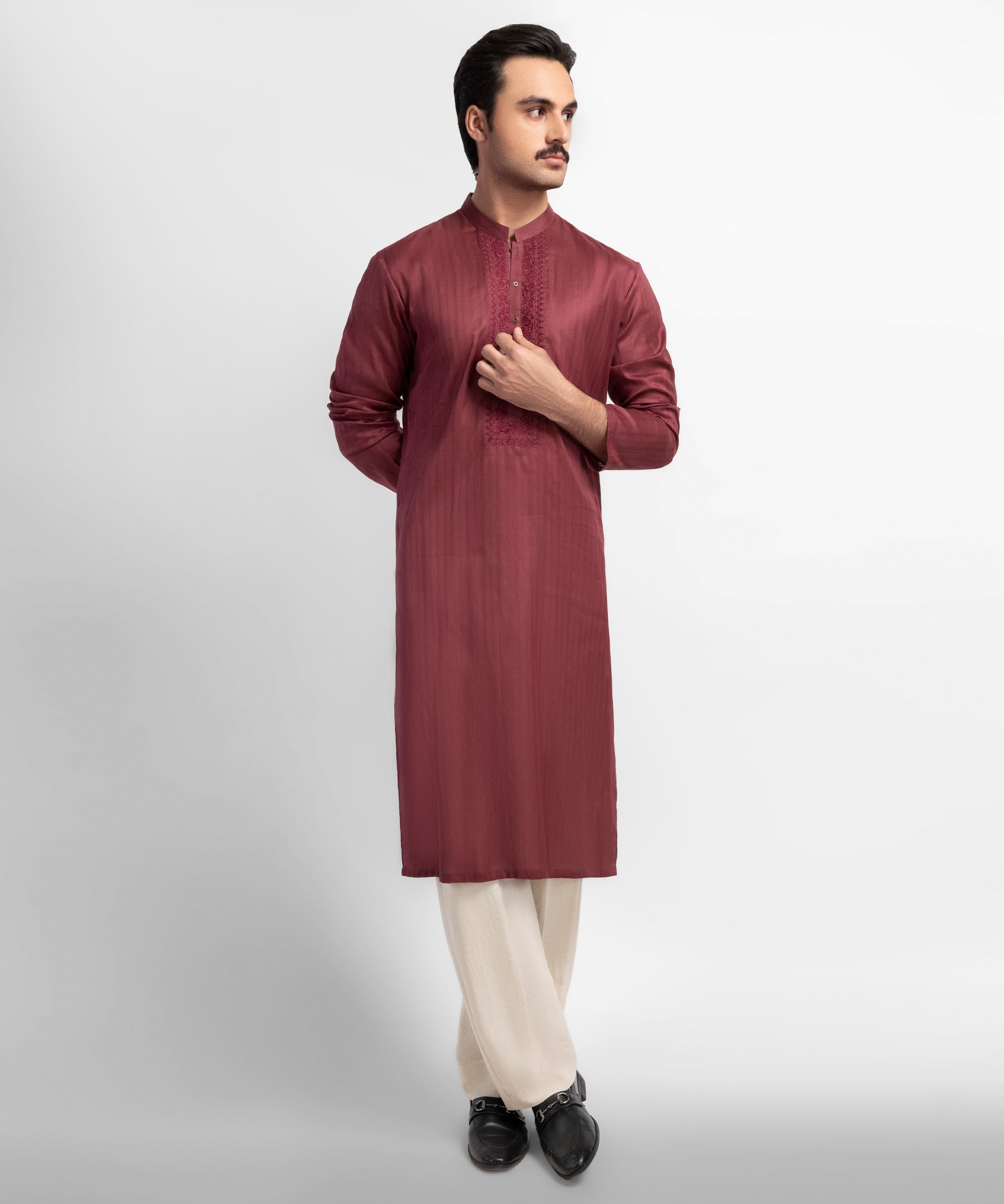 Maroon Cotton Semi-Formal Lino Kara Kurta