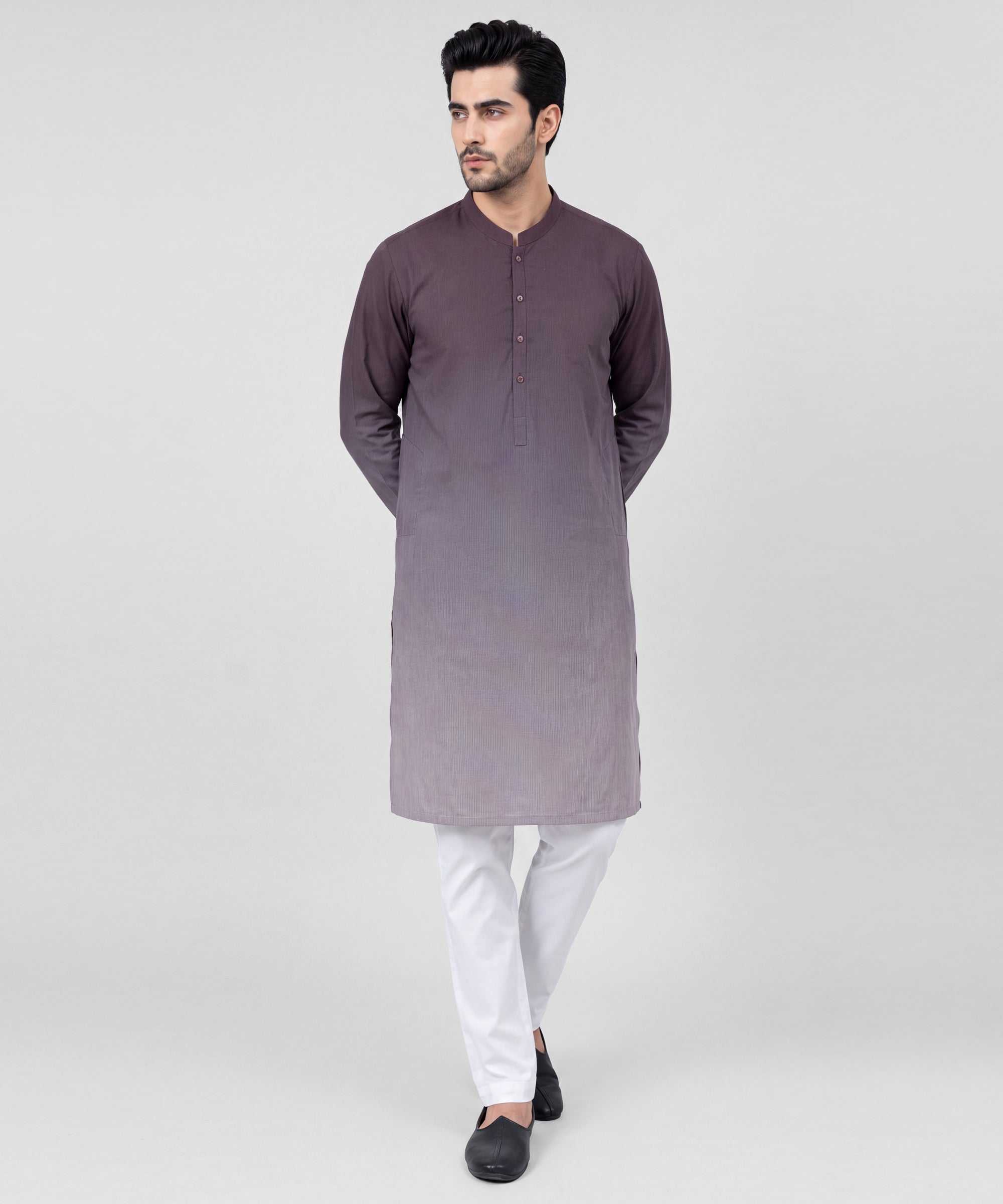 Maroon Dip-Dye Plain Cotton Kurta